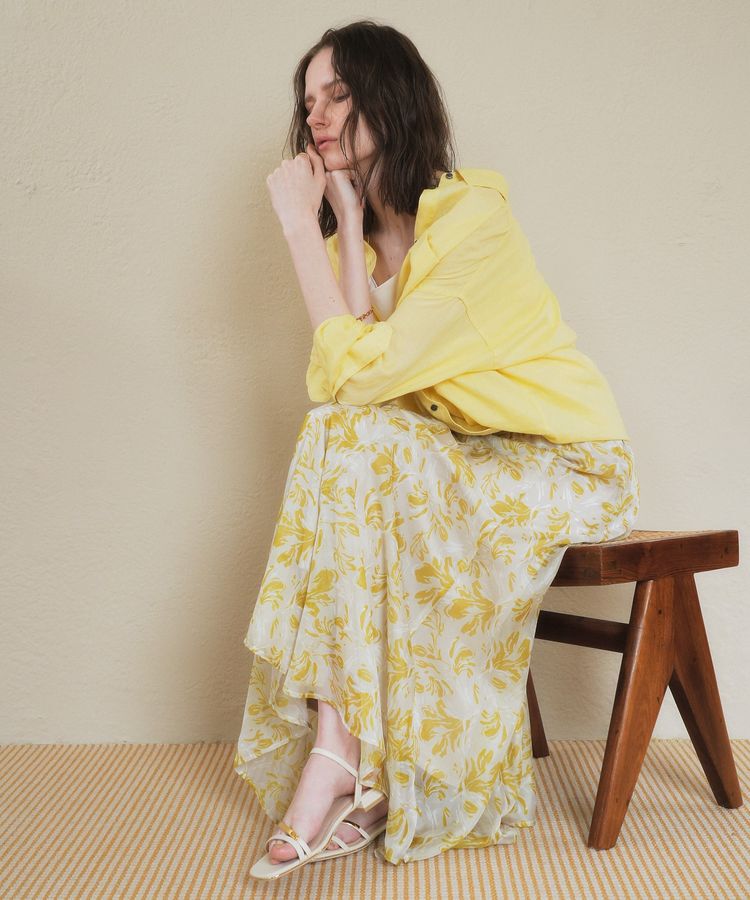 YECCA VECCA「ボタニカル柄シアーロングスカート」|フレア|