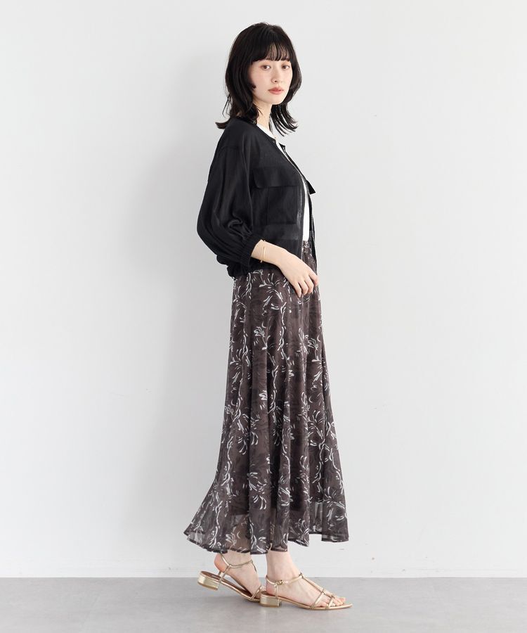YECCA VECCA「ボタニカル柄シアーロングスカート」|フレア|