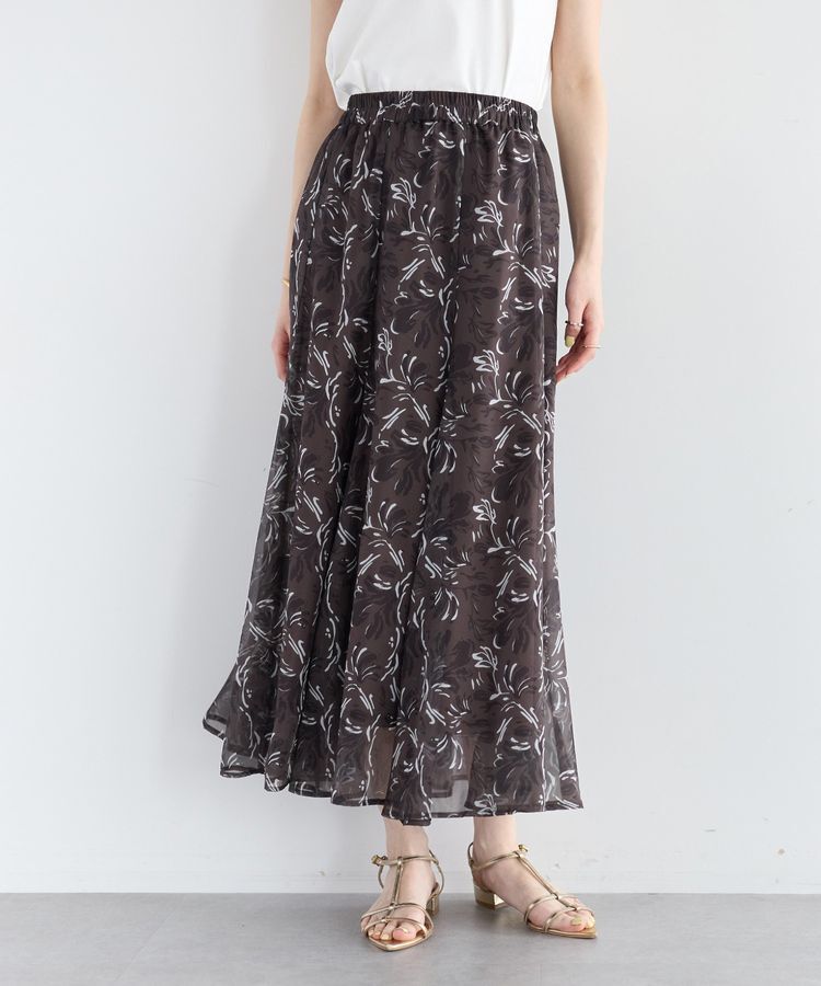 YECCA VECCA「ボタニカル柄シアーロングスカート」|フレア|