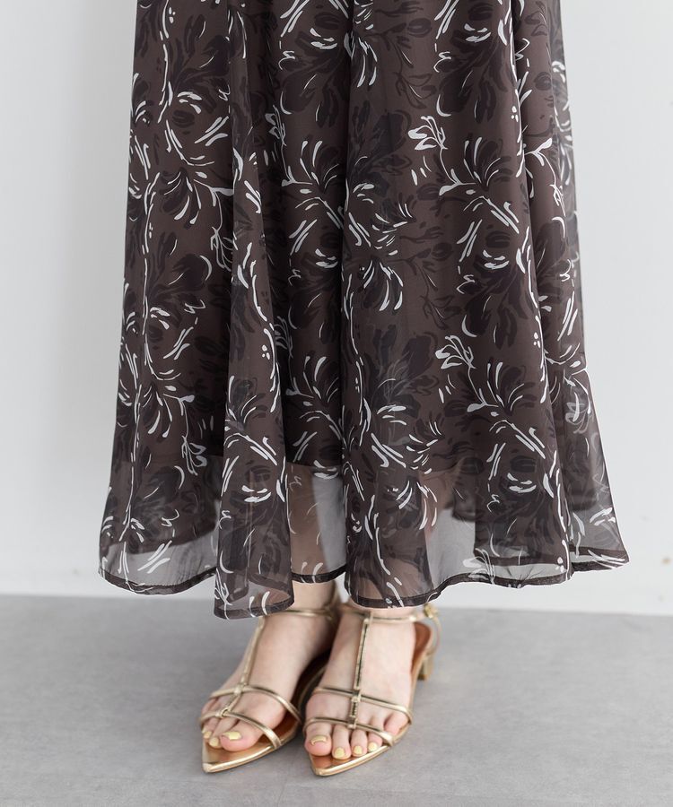 YECCA VECCA「ボタニカル柄シアーロングスカート」|フレア|