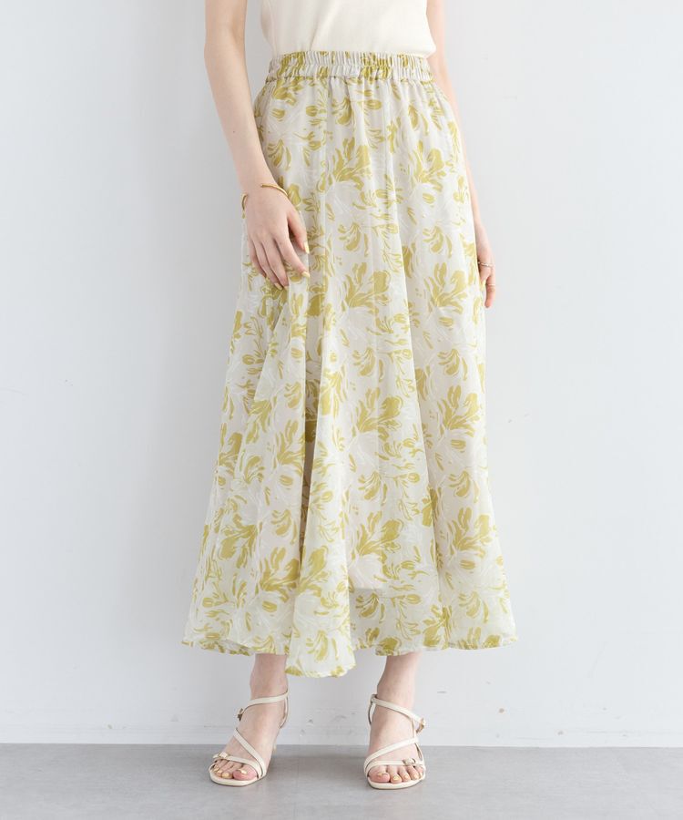 YECCA VECCA「ボタニカル柄シアーロングスカート」|フレア|