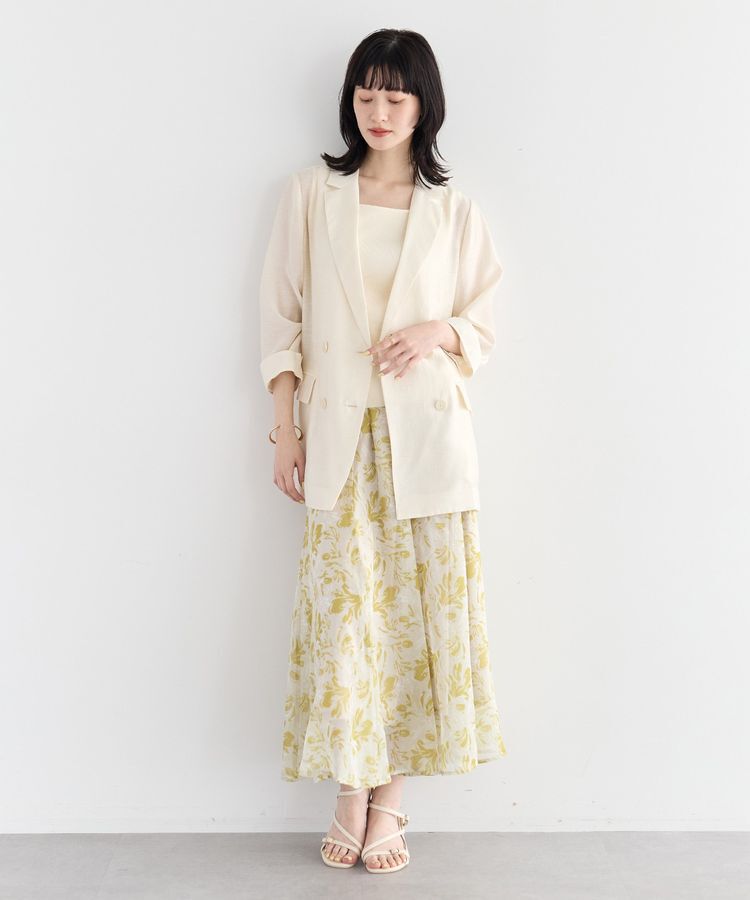 YECCA VECCA「ボタニカル柄シアーロングスカート」|フレア|