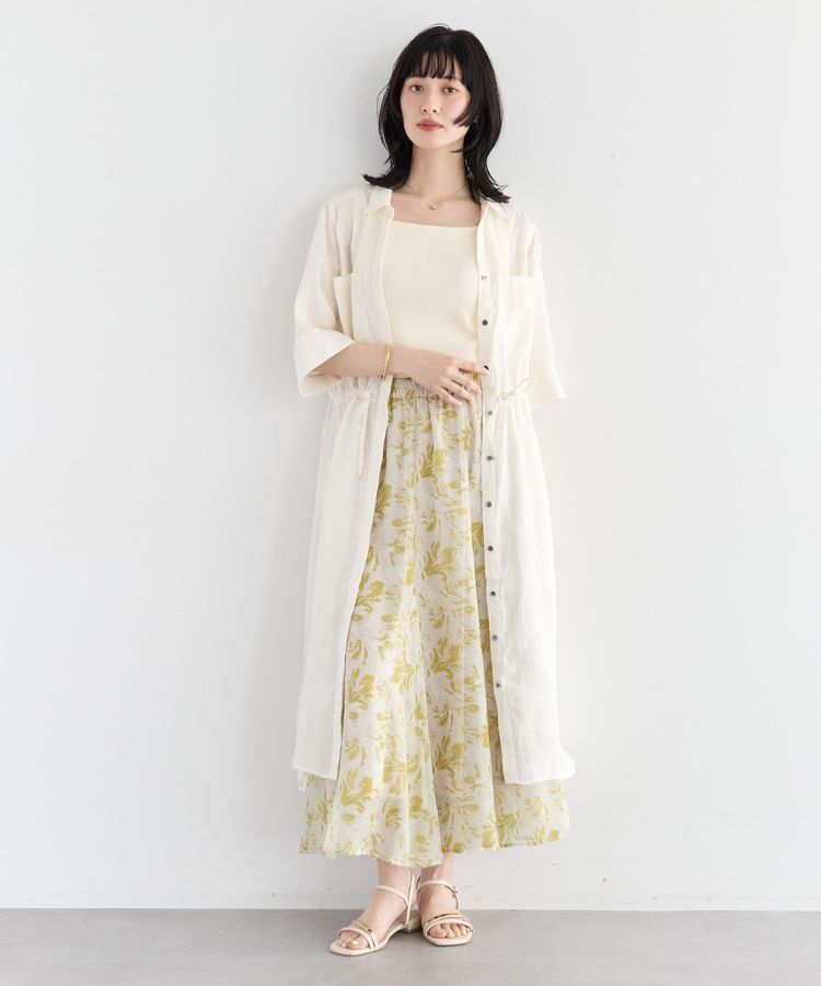YECCA VECCA「ボタニカル柄シアーロングスカート」|フレア|