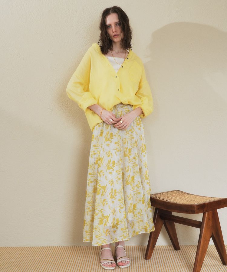 YECCA VECCA「ボタニカル柄シアーロングスカート」|フレア|