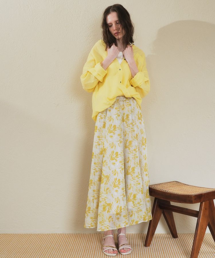 YECCA VECCA「ボタニカル柄シアーロングスカート」|フレア|