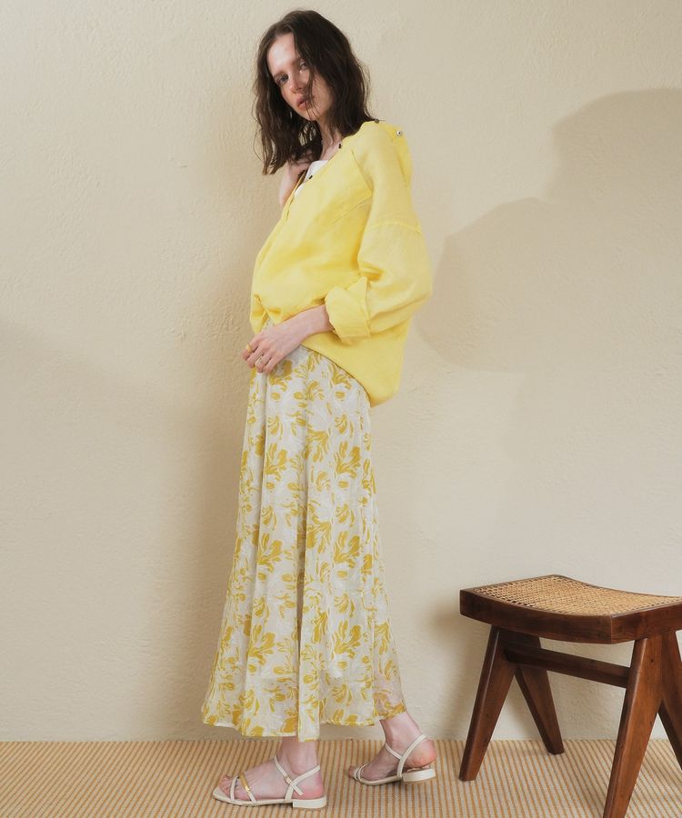 YECCA VECCA「ボタニカル柄シアーロングスカート」|フレア|
