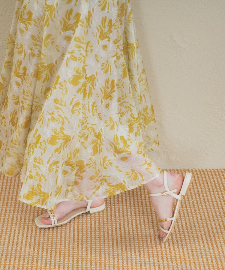 YECCA VECCA「ボタニカル柄シアーロングスカート」|フレア|