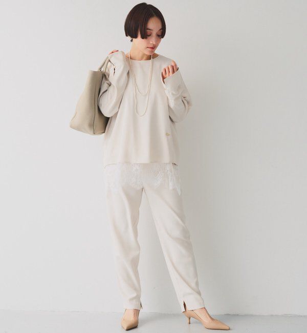  「【Du noir】ハンド風ステッチストレッチジョーゼットプルオーバー」|プルオーバー|