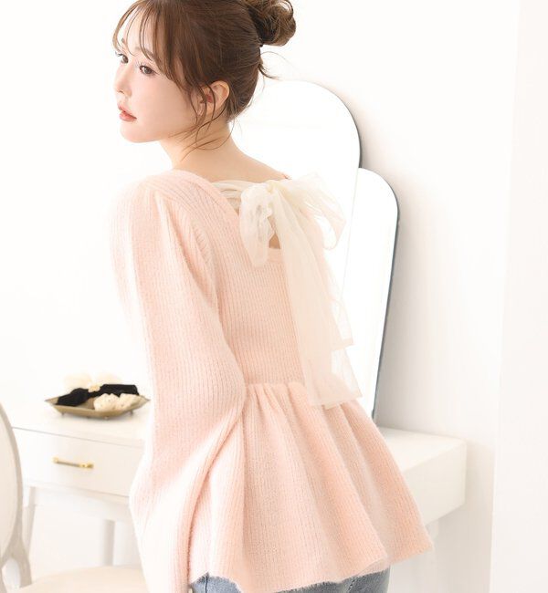  「バックリボンフェザーペプラムニット」|ニット・セーター|