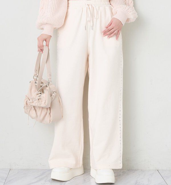  「サイドビジューカットパンツ」|その他|ピンク