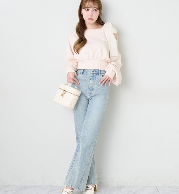  「肩リボン刺繍入りラメトップス」|プルオーバー|