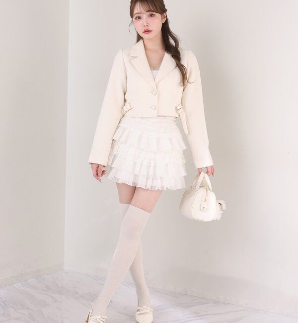  「サイドベルトツイードショートジャケット」|ダウンベスト・ベスト|