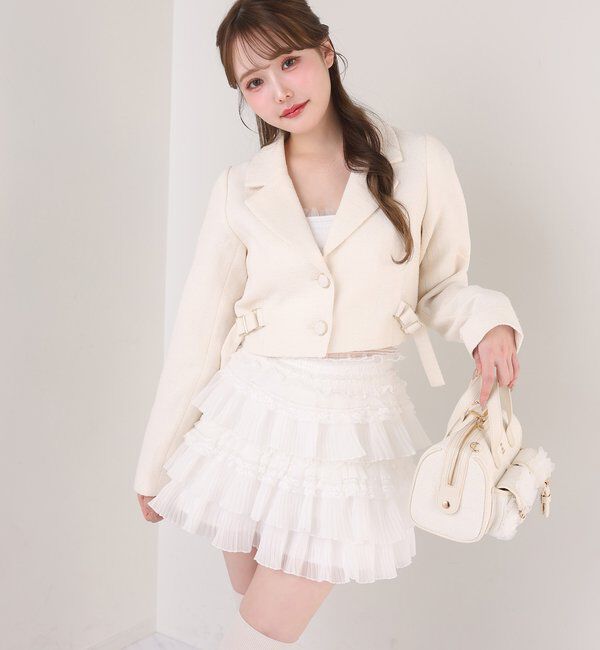  「サイドベルトツイードショートジャケット」|ダウンベスト・ベスト|