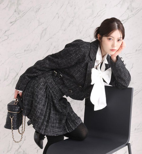  「サイドベルトツイードショートジャケット」|ダウンベスト・ベスト|