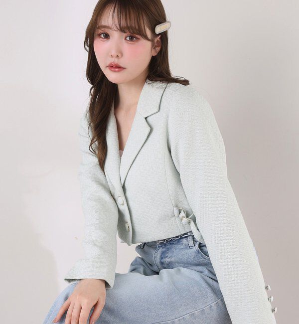  「サイドベルトツイードショートジャケット」|ダウンベスト・ベスト|