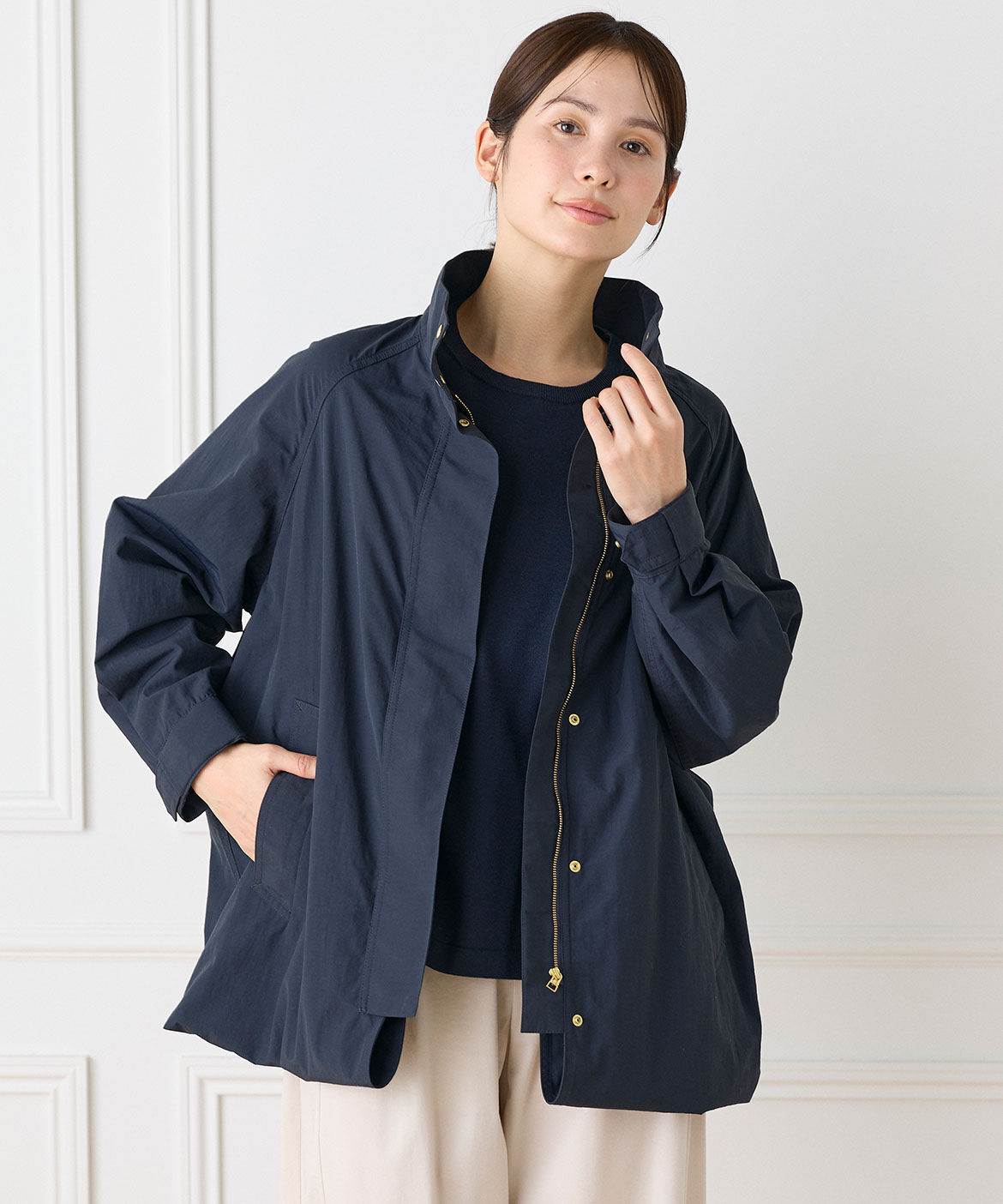 INED「《大きいサイズ》2WAYコート」|ステンカラーコート|ネイビー