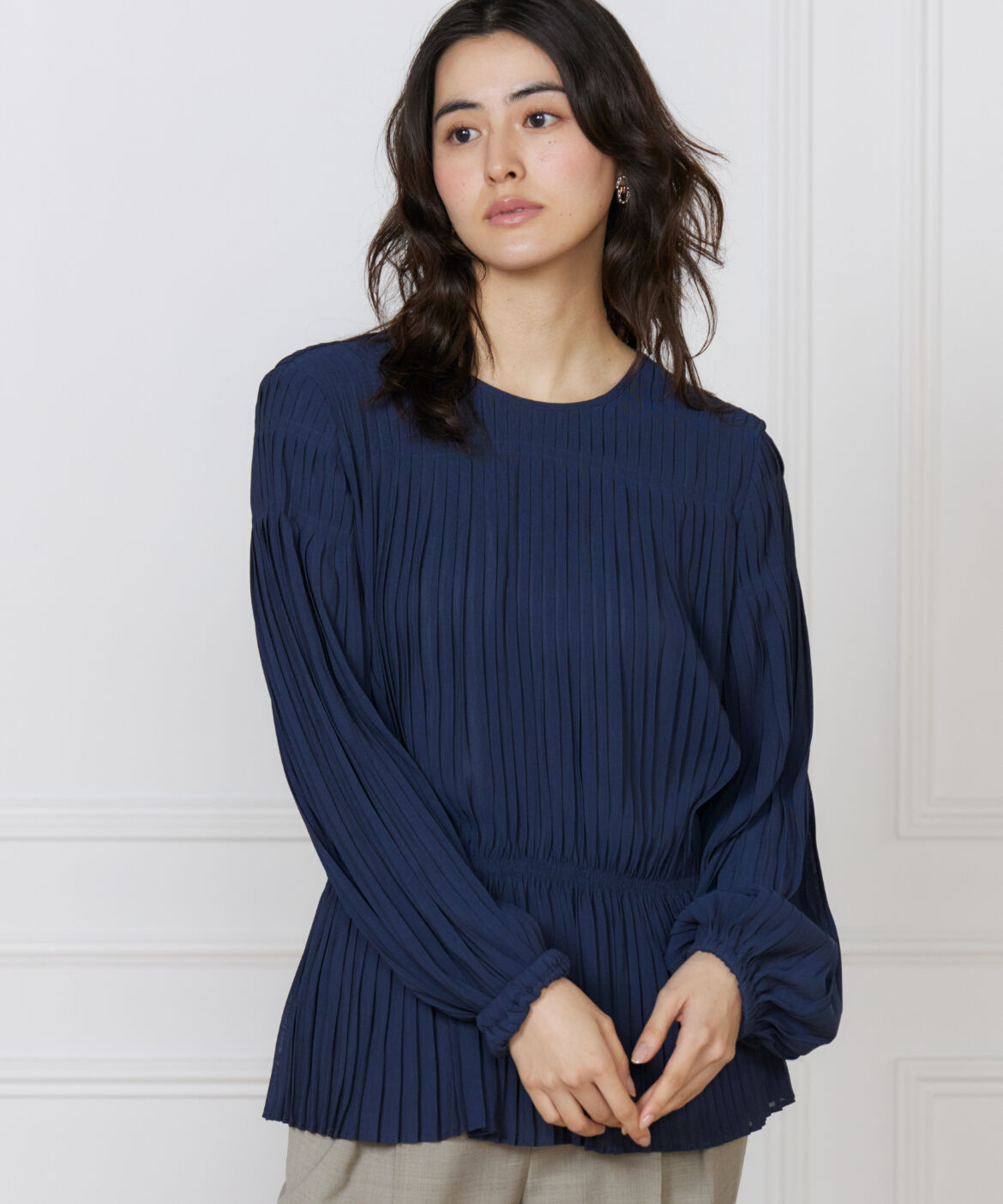 la veille by SUPERIOR CLOSET「プリーツブラウス　」|シャツ・ブラウス|ネイビー