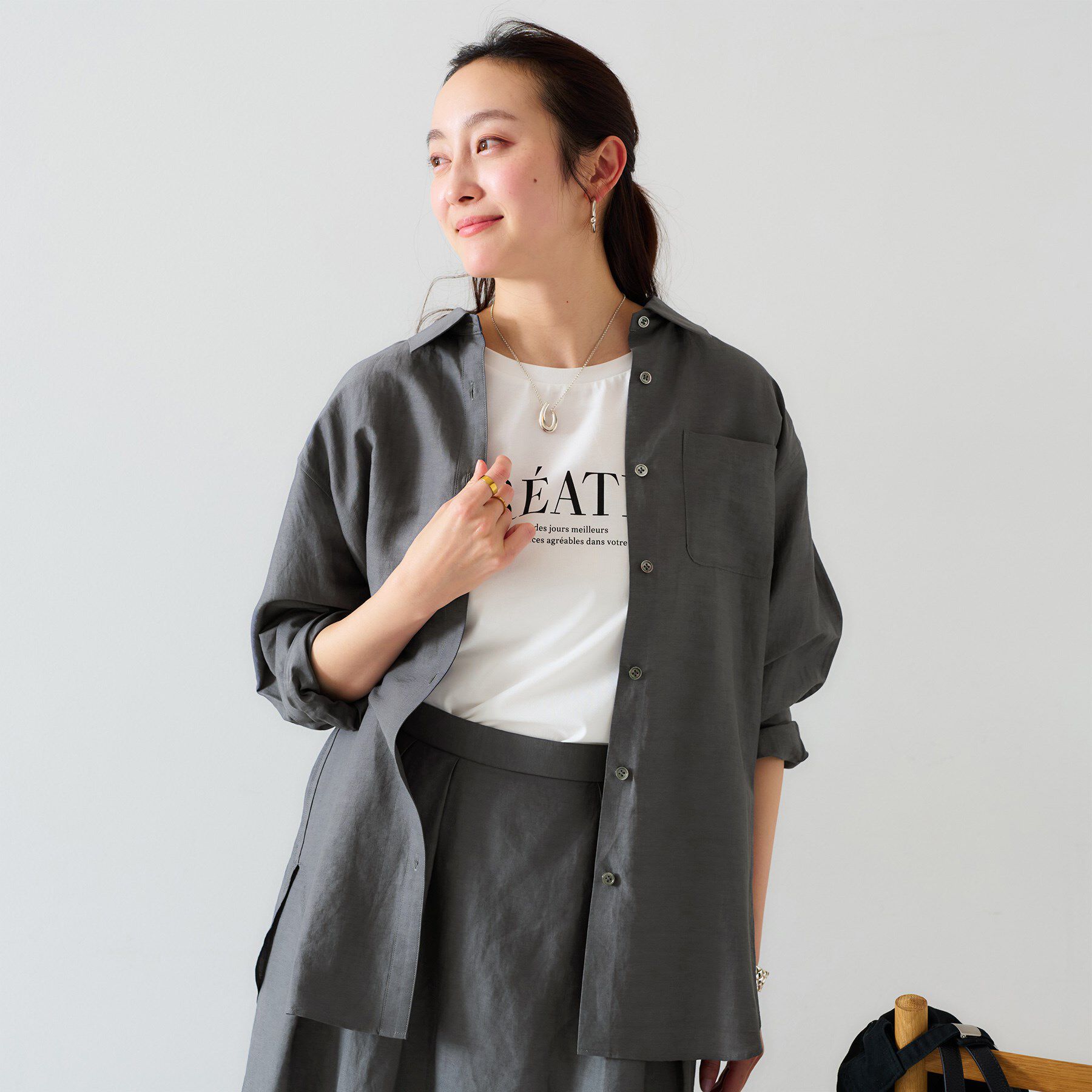 UNTITLED「【セットアップ可能/手洗い可】リネン混 ベーシックシャツ」|シャツ・ブラウス|