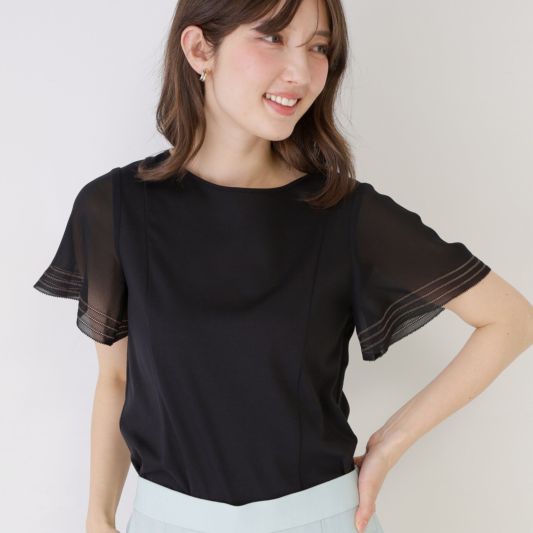 COUP DE CHANCE「【手洗い可】フレアスリーブカットソー」|Tシャツ・カットソー|ブラック(019)