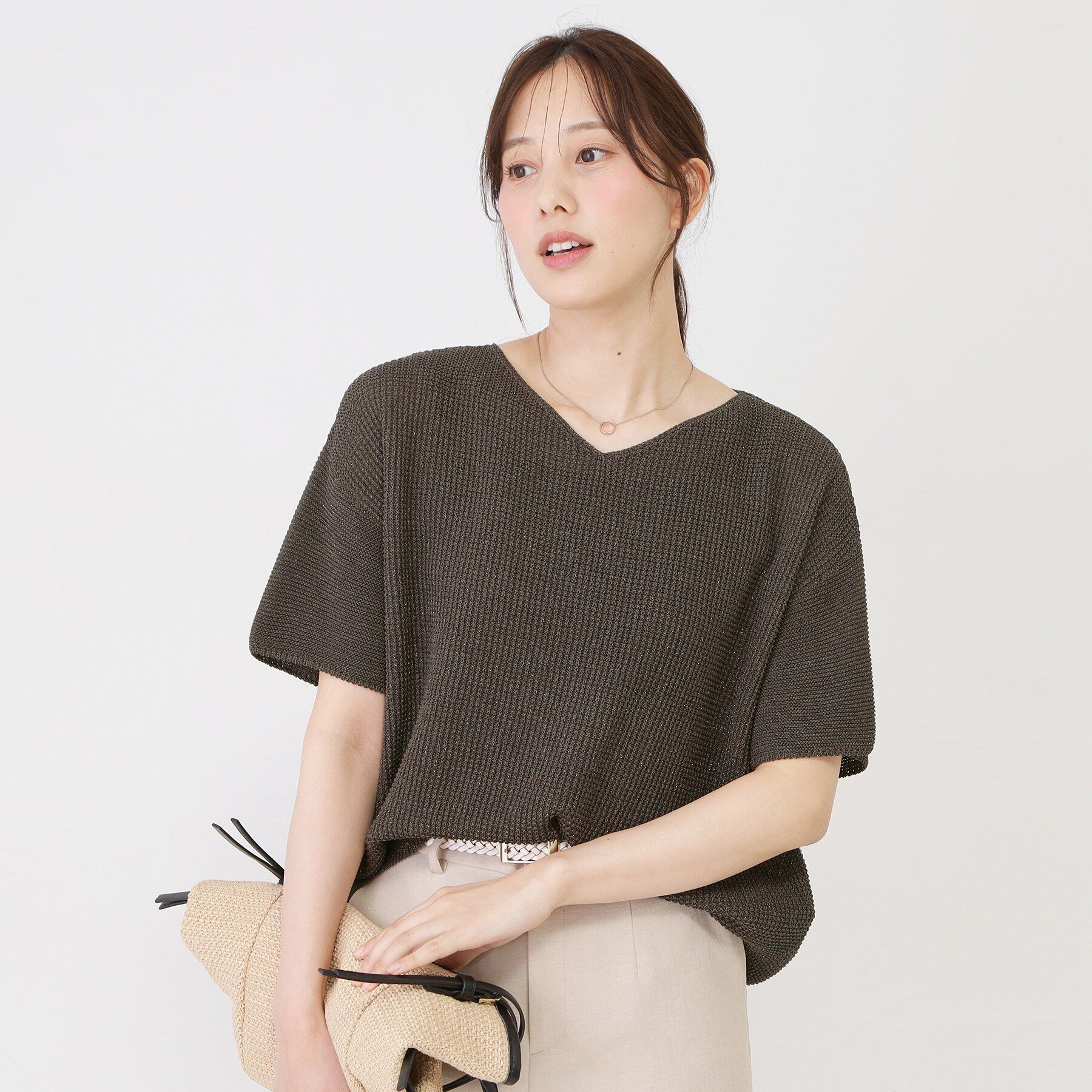 COUP DE CHANCE「【手洗い可／日本製】和紙混ニットトップス」|ニット・セーター|ブラウン(043)