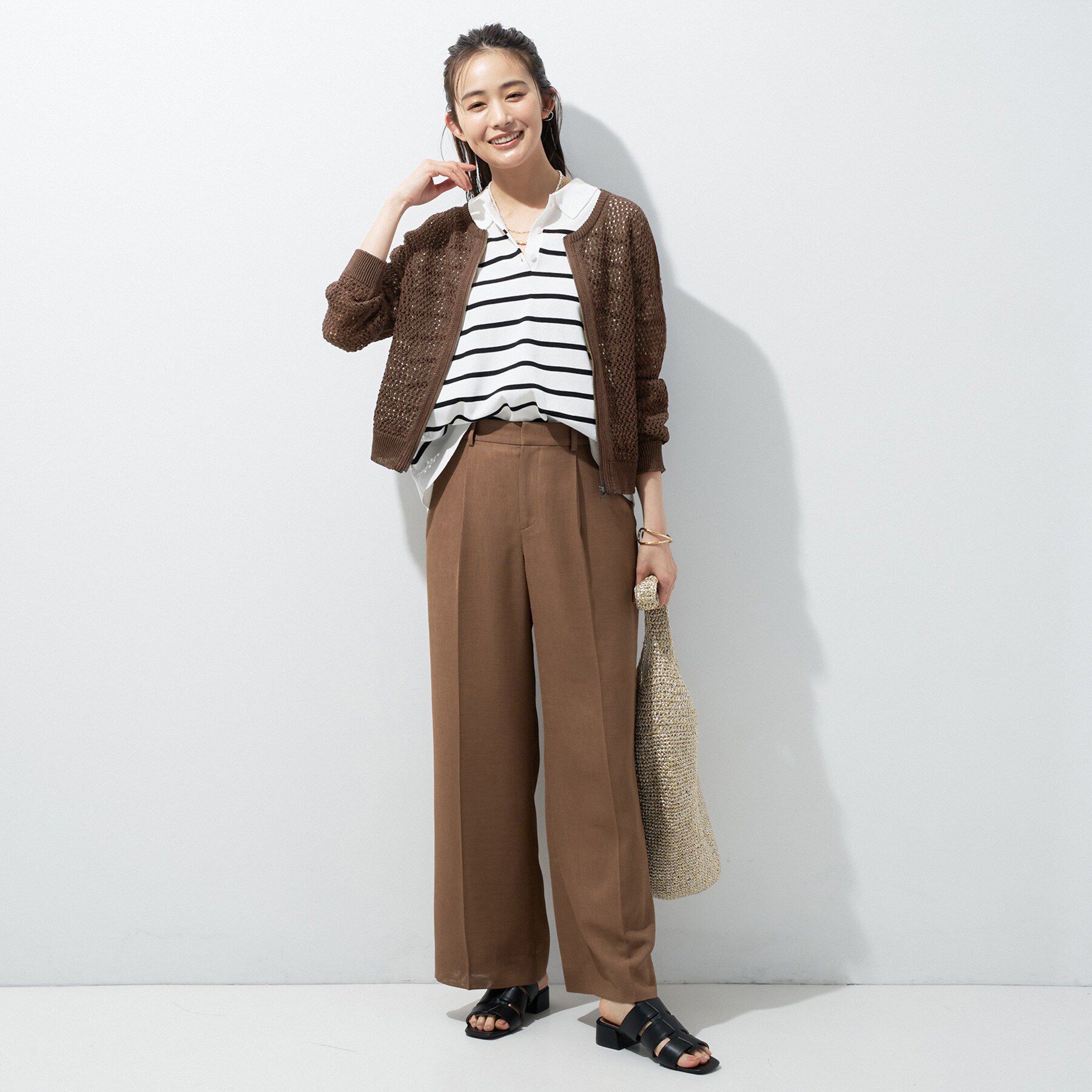 INDIVI「【洗える／コットン】メッシュジップニットカーディガン」|カーディガン|