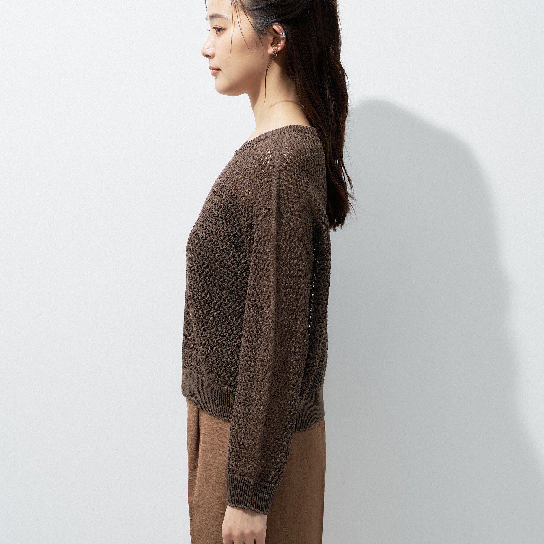 INDIVI「【洗える／コットン】メッシュジップニットカーディガン」|カーディガン|