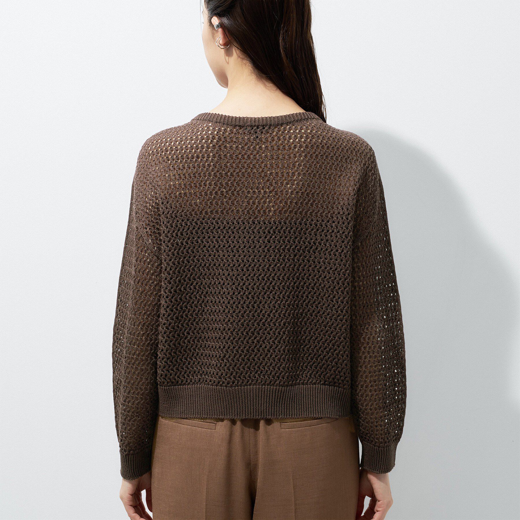 INDIVI「【洗える／コットン】メッシュジップニットカーディガン」|カーディガン|