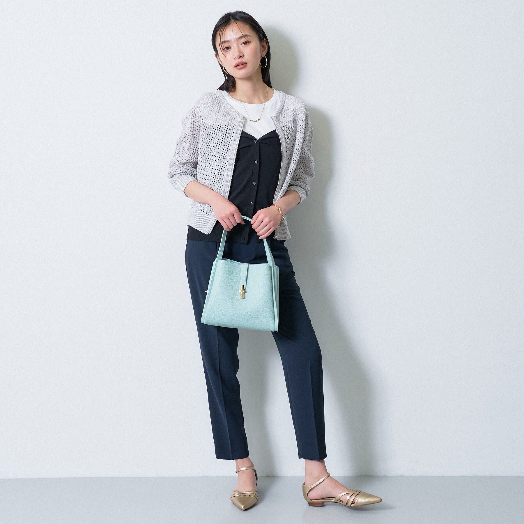 INDIVI「【洗える／コットン】メッシュジップニットカーディガン」|カーディガン|