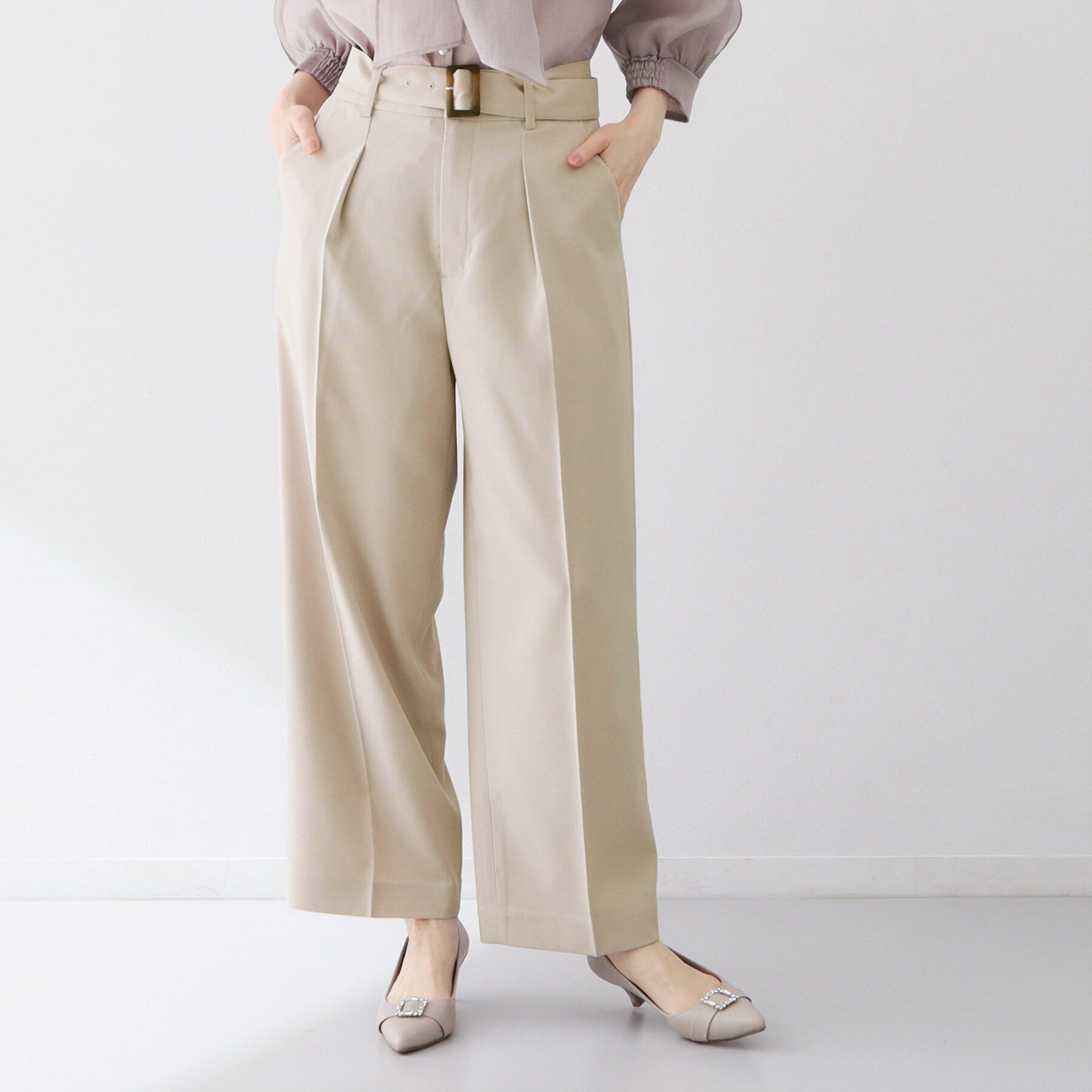 index「ストレッチワイドストレートパンツ/セットアップ対応【洗濯機OK/吸水速乾】」|その他|ライトベージュ(05