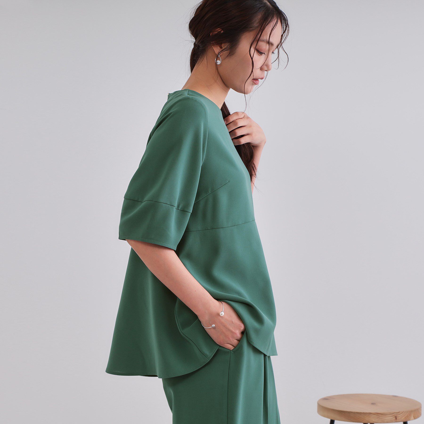 OPAQUE.CLIP「《6色展開》ストレッチペプラムブラウス/セットアップ対応【洗濯機洗い可/防シワ】」|シャツ・ブラウス|