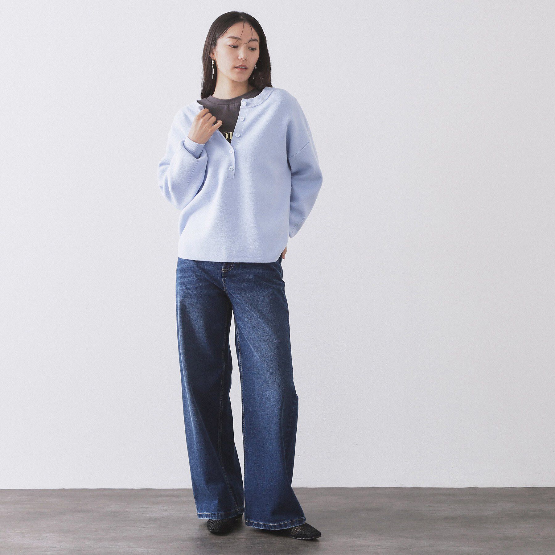 OPAQUE.CLIP「ヘンリーネックニット/前後2WAY【洗濯機OK】」|ニット・セーター|