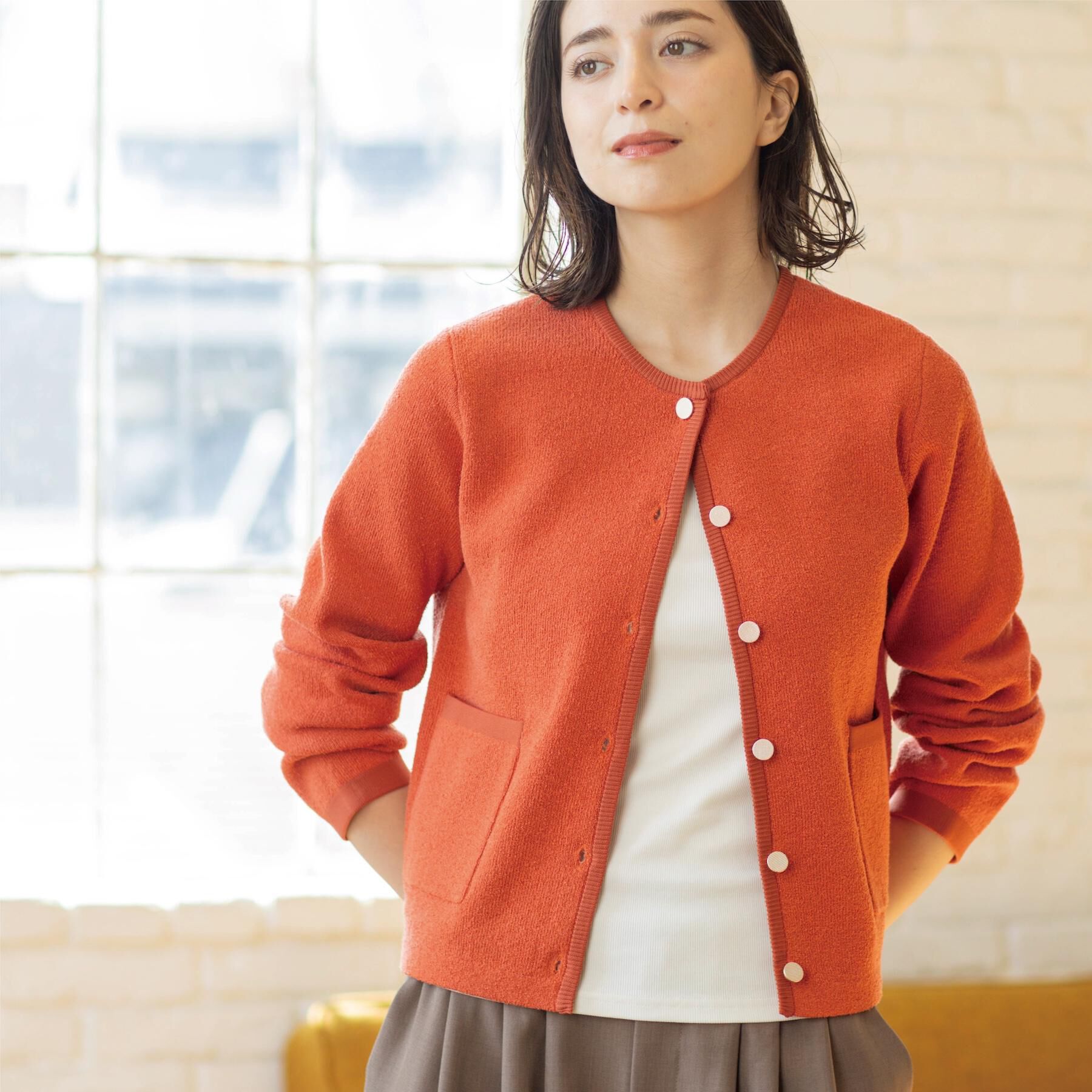 OPAQUE.CLIP「ブークレ金ボタンニットカーディガン【洗濯機OK】」|カーディガン|