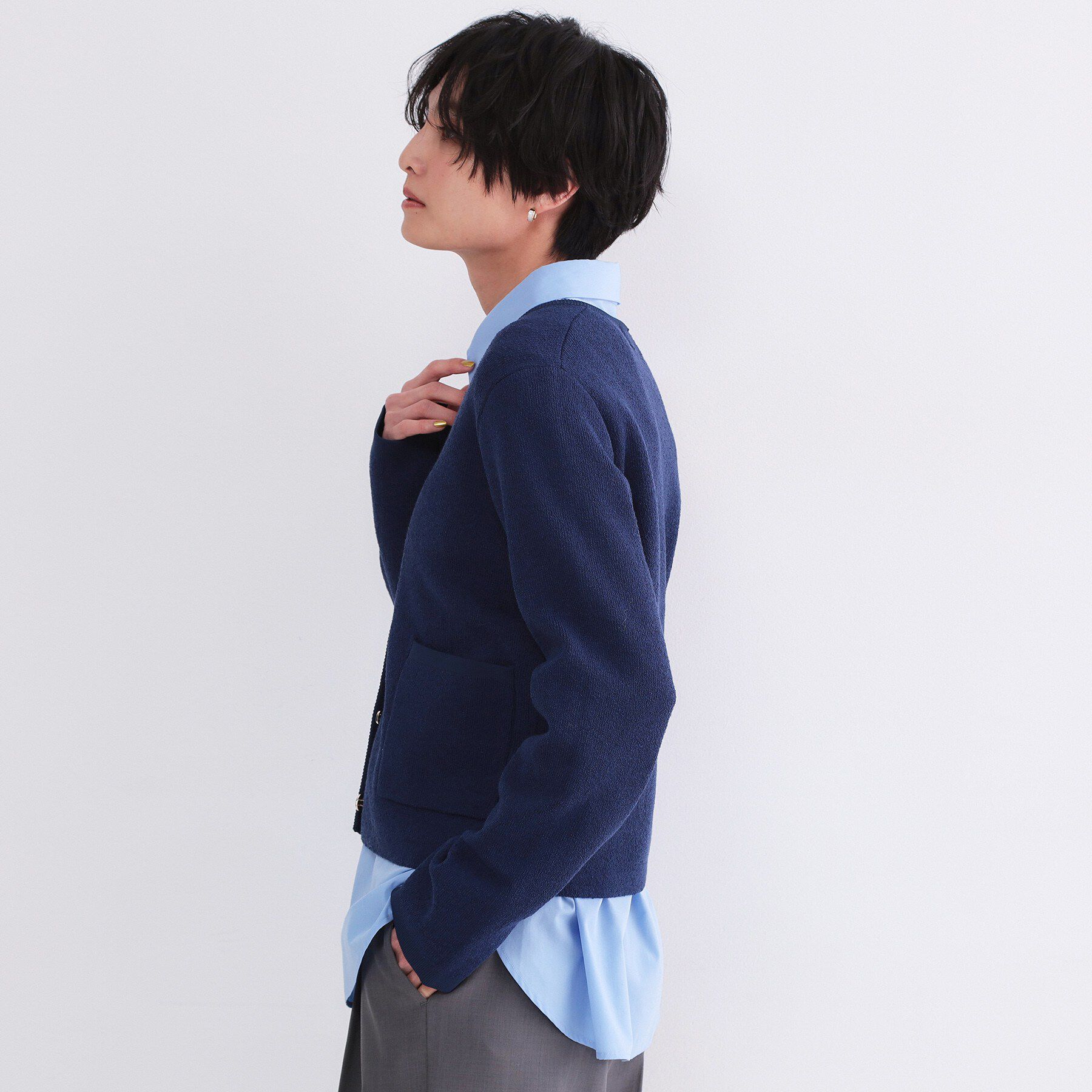 OPAQUE.CLIP「ブークレ金ボタンニットカーディガン【洗濯機OK】」|カーディガン|