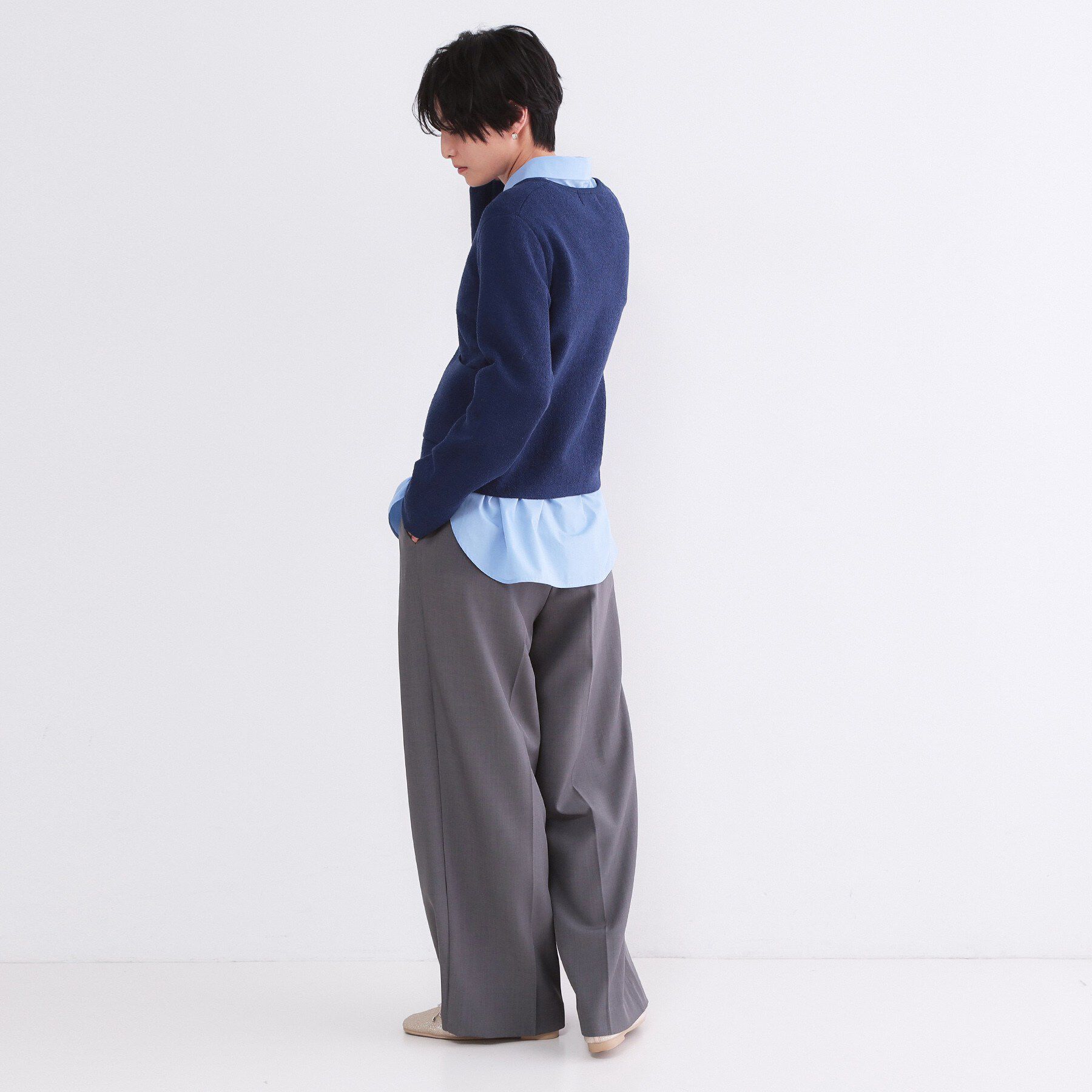 OPAQUE.CLIP「ブークレ金ボタンニットカーディガン【洗濯機OK】」|カーディガン|