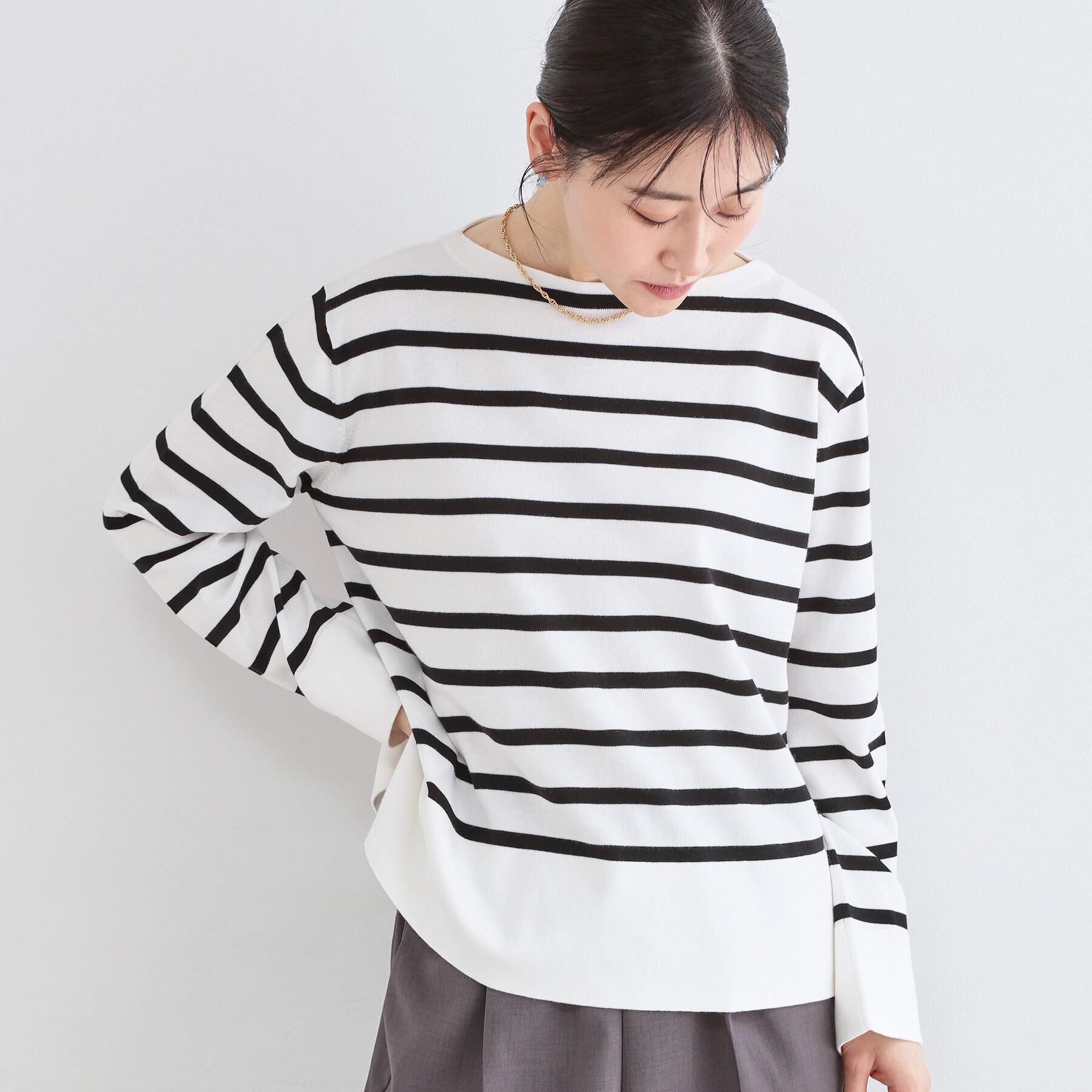 OPAQUE.CLIP「リラクシーボートネックニット/オーガニックコットン混【洗濯機OK/UVケア】《5col》」|ニット・セーター|