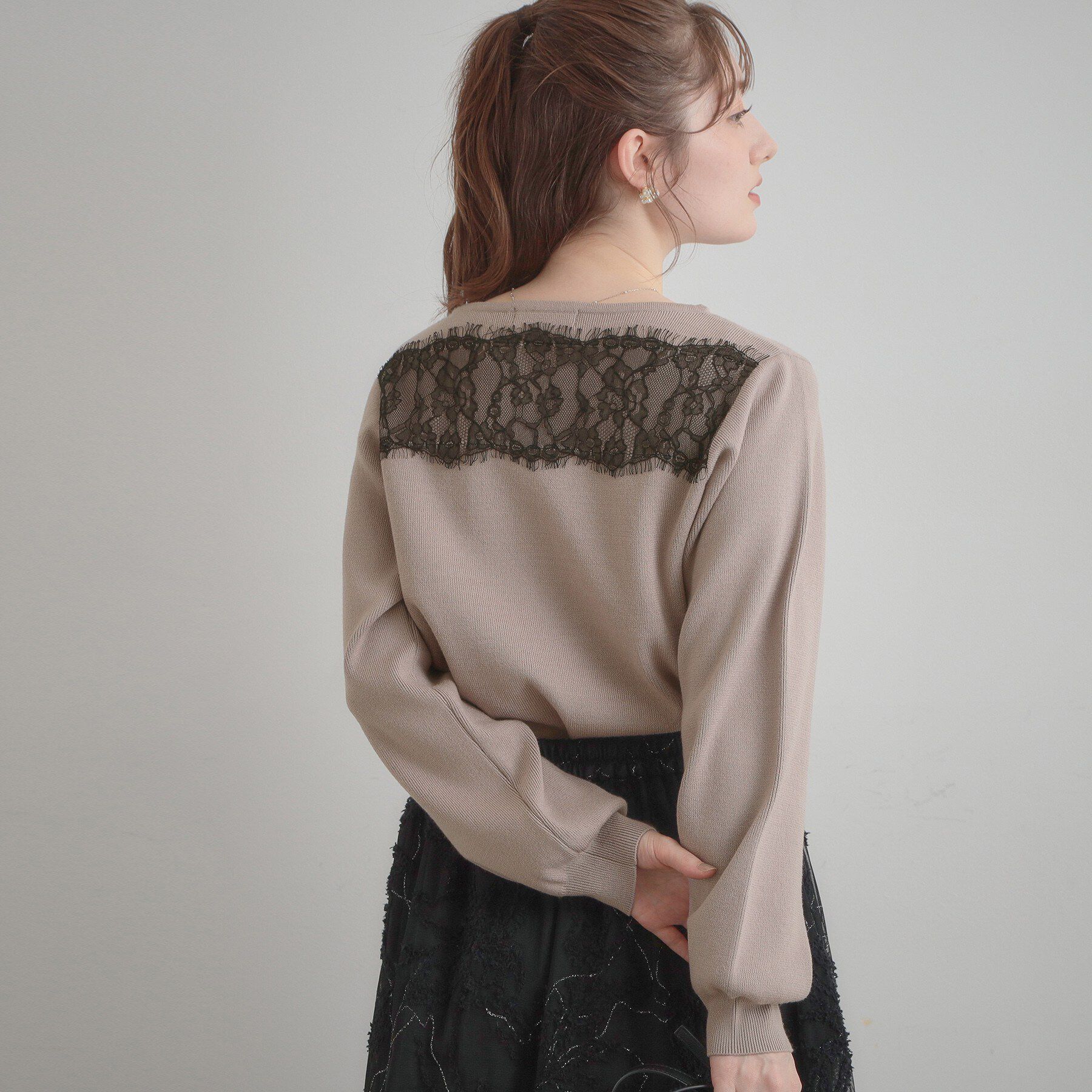 Couture broach「【洗える・通勤】レース ドッキング ニット」|ニット・セーター|