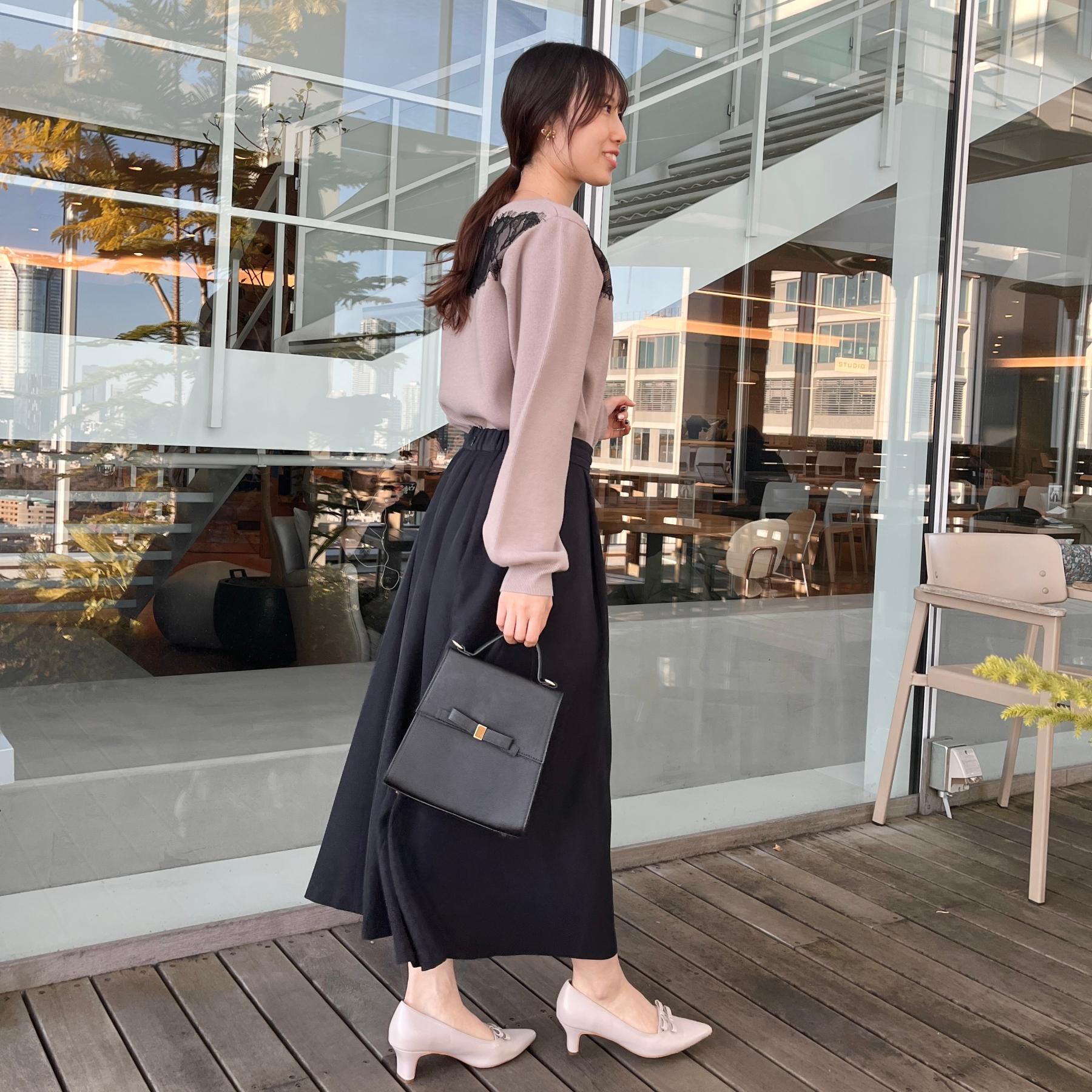 Couture broach「【洗える・通勤】レース ドッキング ニット」|ニット・セーター|