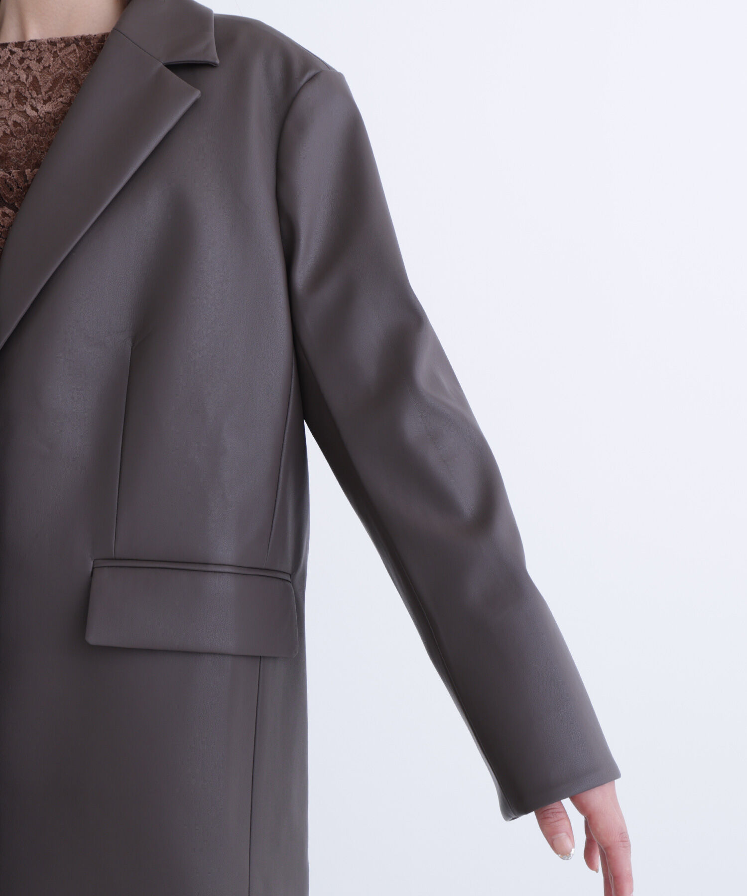  「フェイクレザーシングルテーラードジャケット」|ブルゾン・スタジャン|