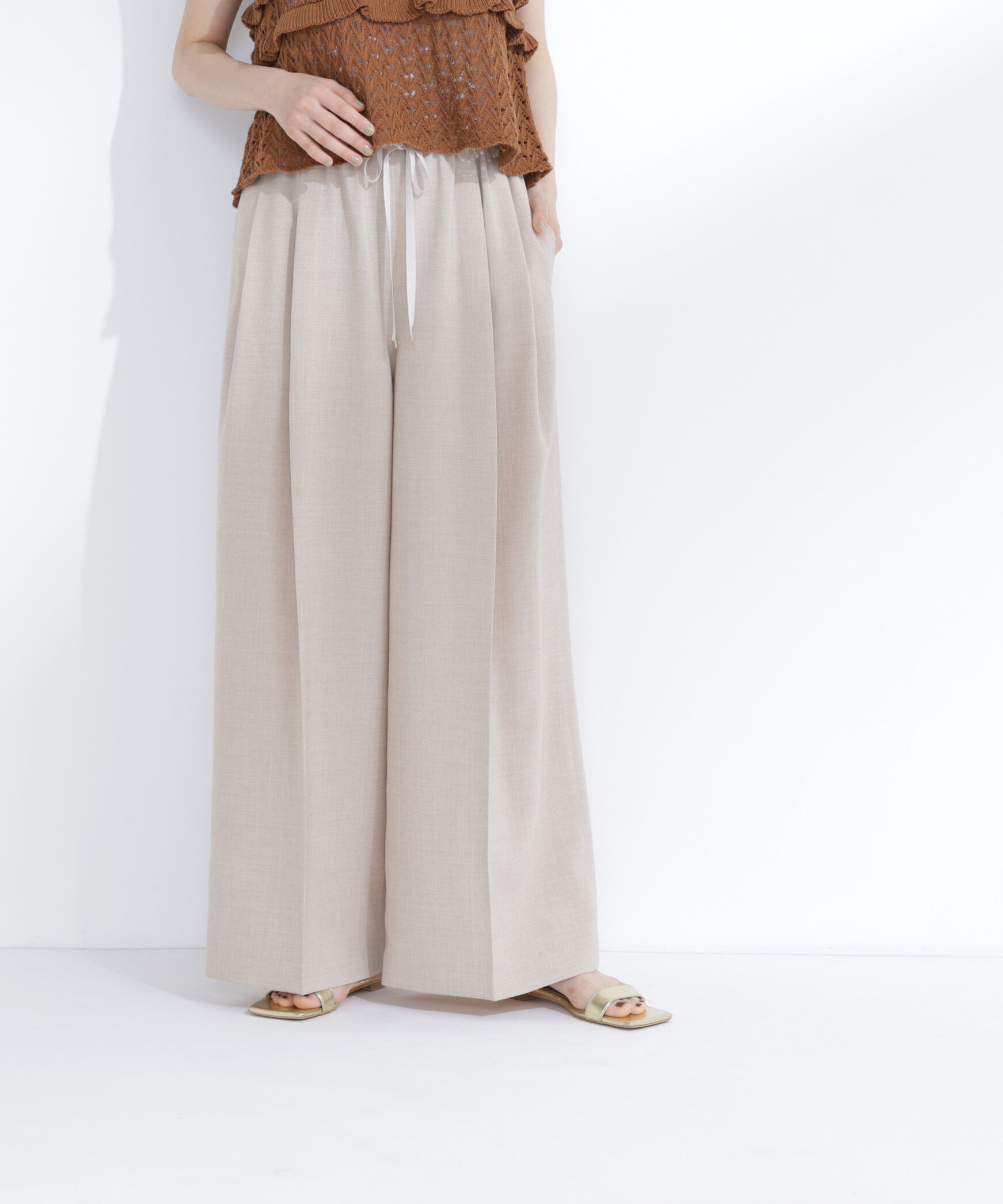  「麻調ワイドパンツ」|その他|ベージュ