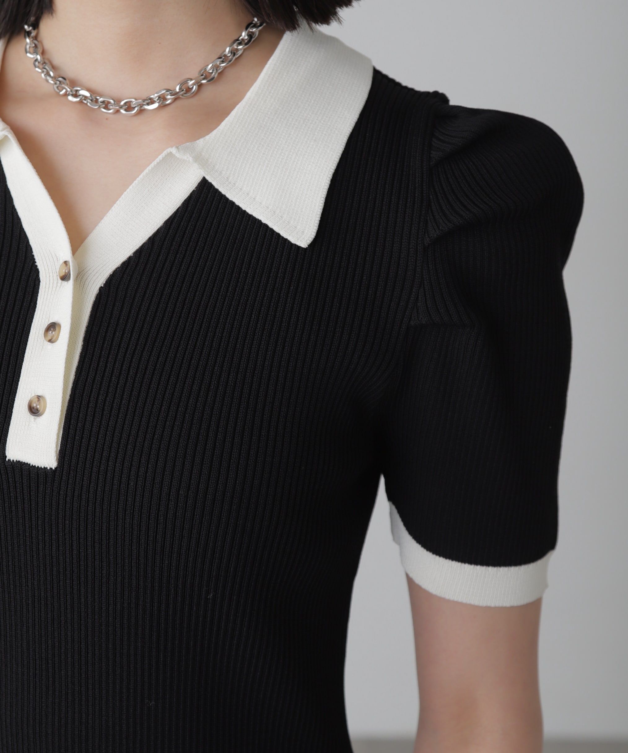  「配色半袖ポロワンピース」|ワンピース|