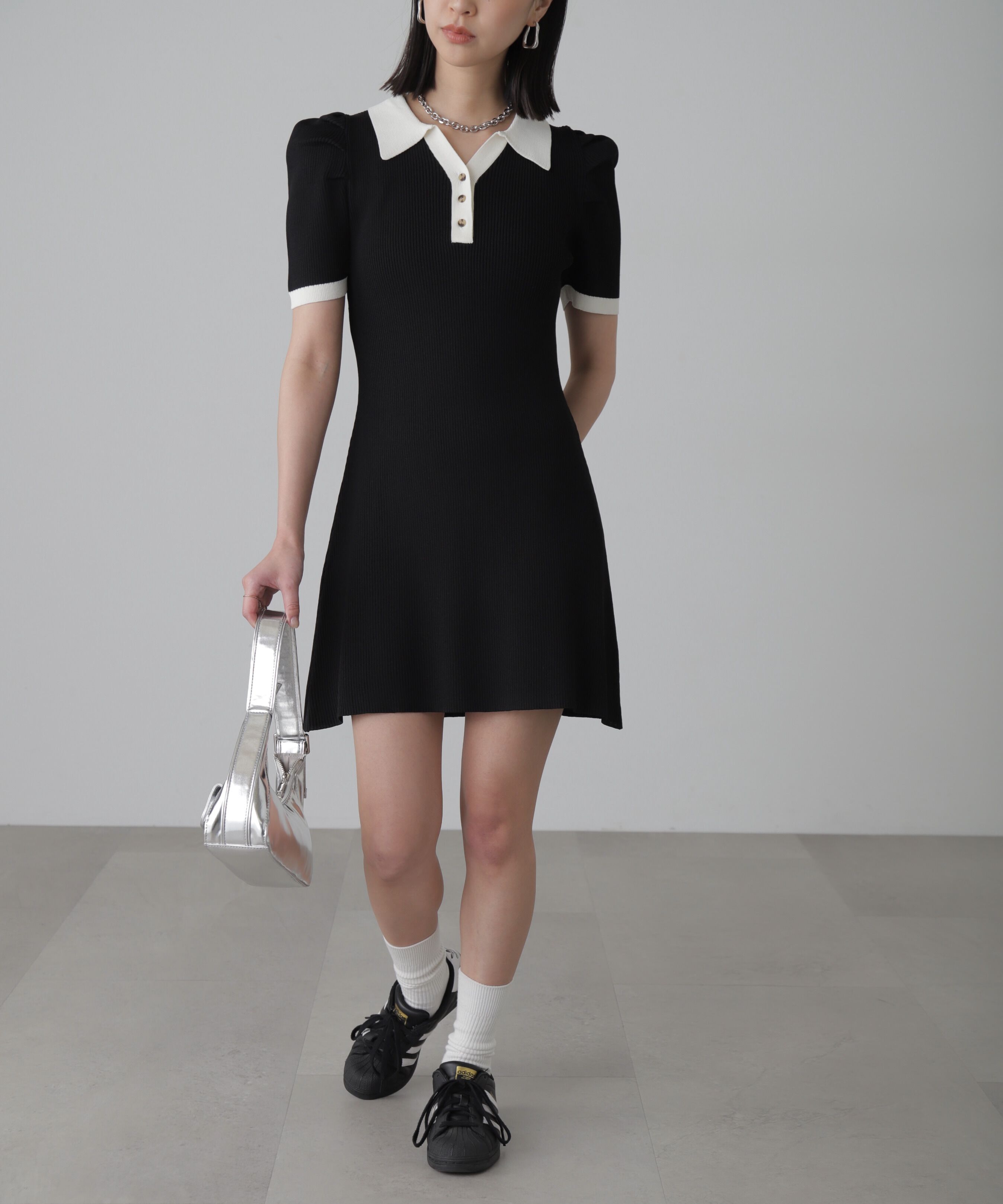  「配色半袖ポロワンピース」|ワンピース|