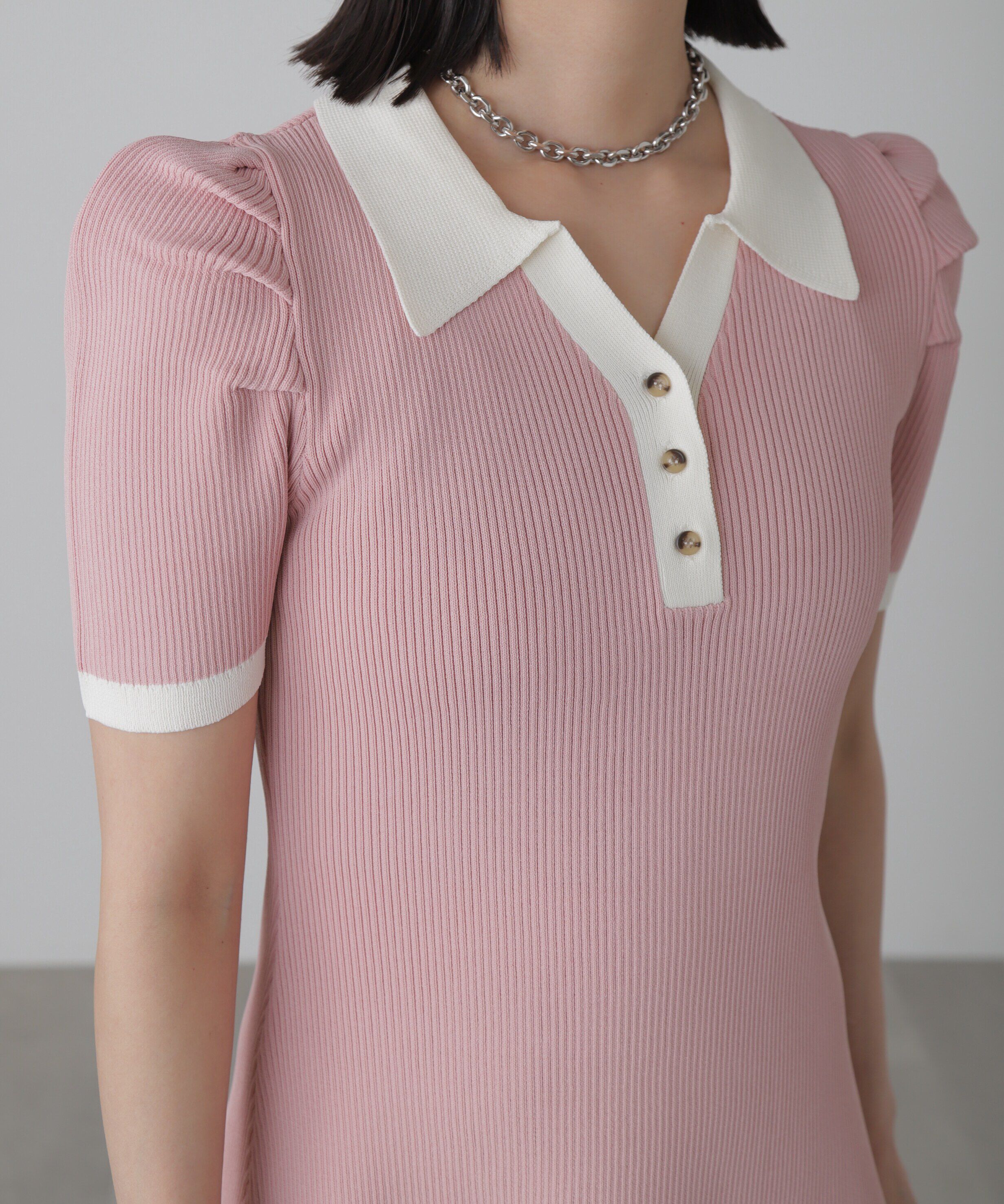  「配色半袖ポロワンピース」|ワンピース|