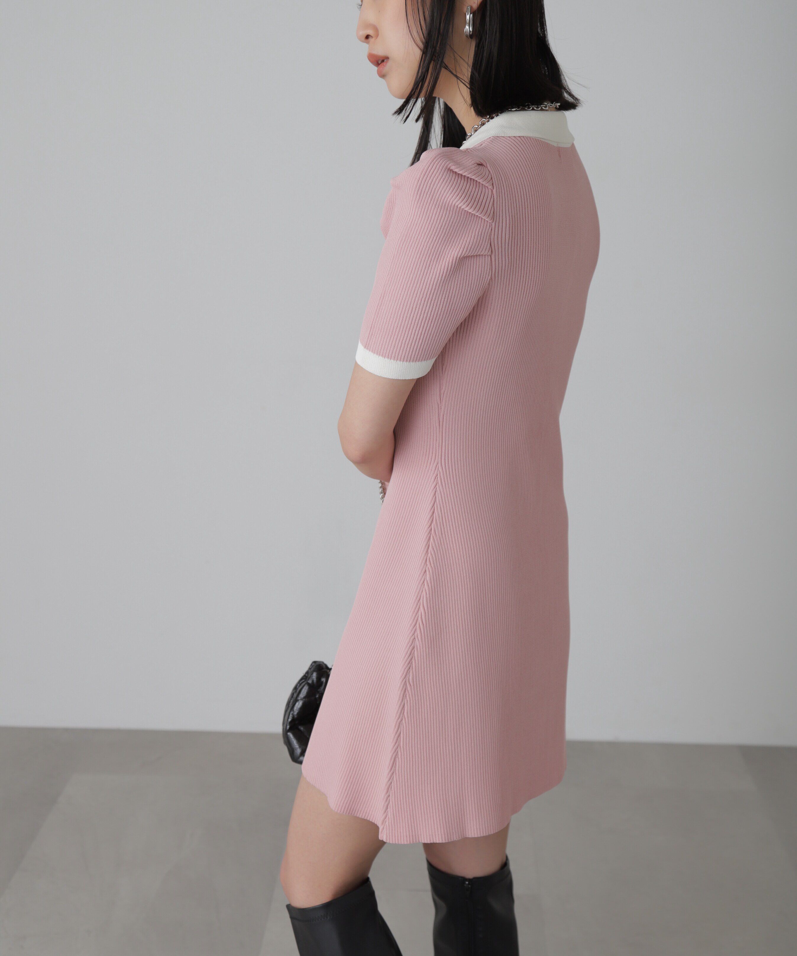  「配色半袖ポロワンピース」|ワンピース|