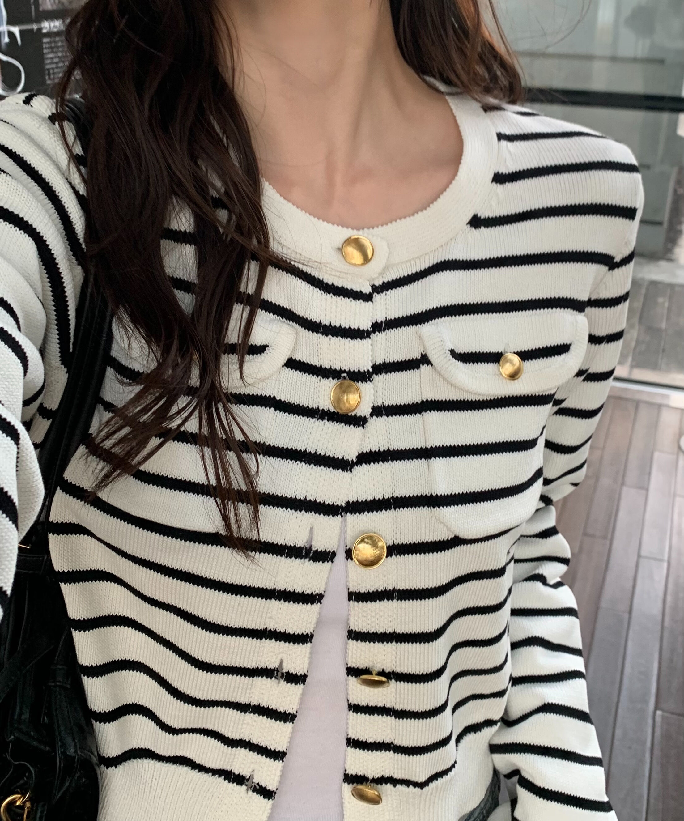 「フロントポケット金ボタンニットカーディガン」|ニット・セーター|