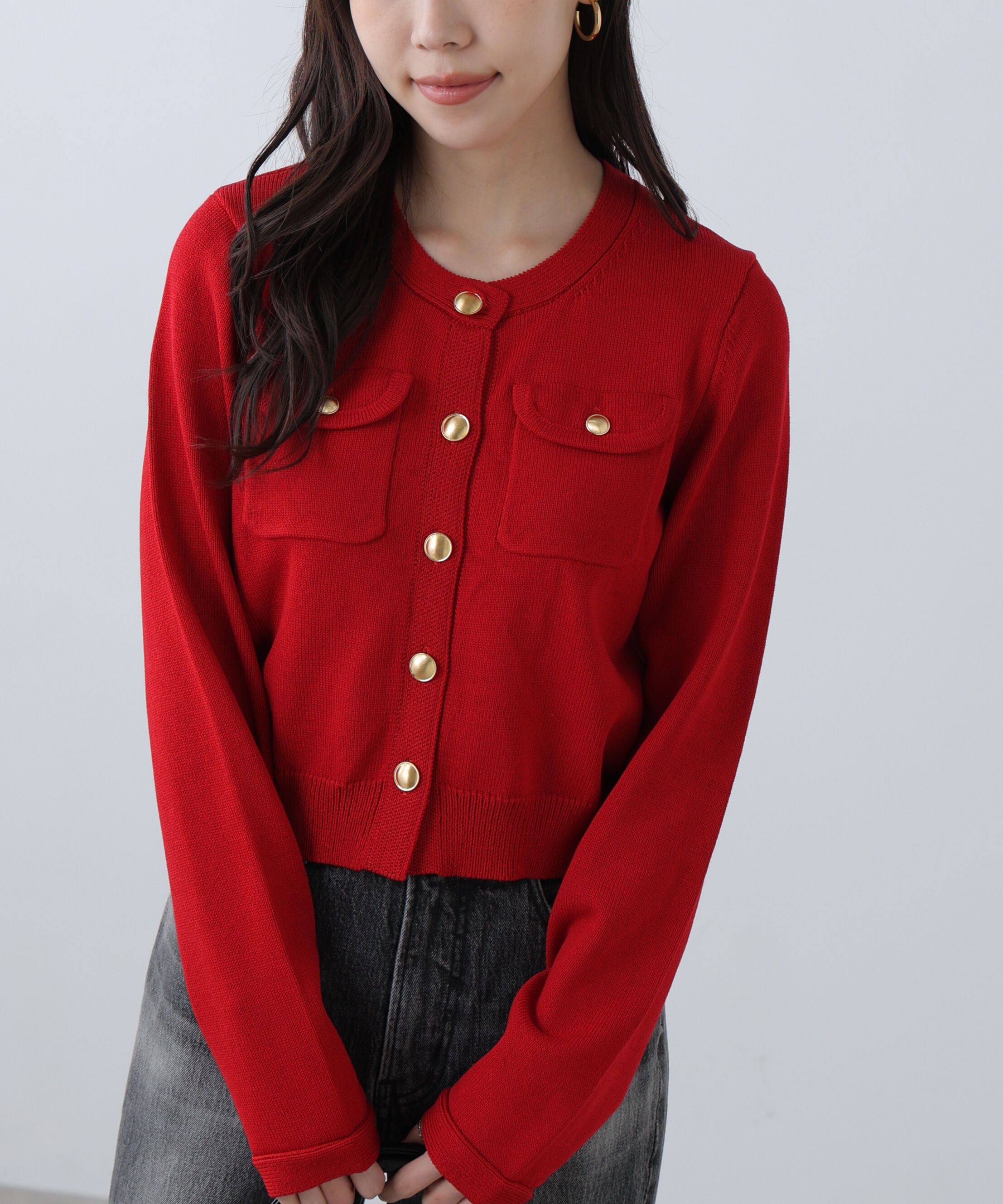  「フロントポケット金ボタンニットカーディガン」|ニット・セーター|