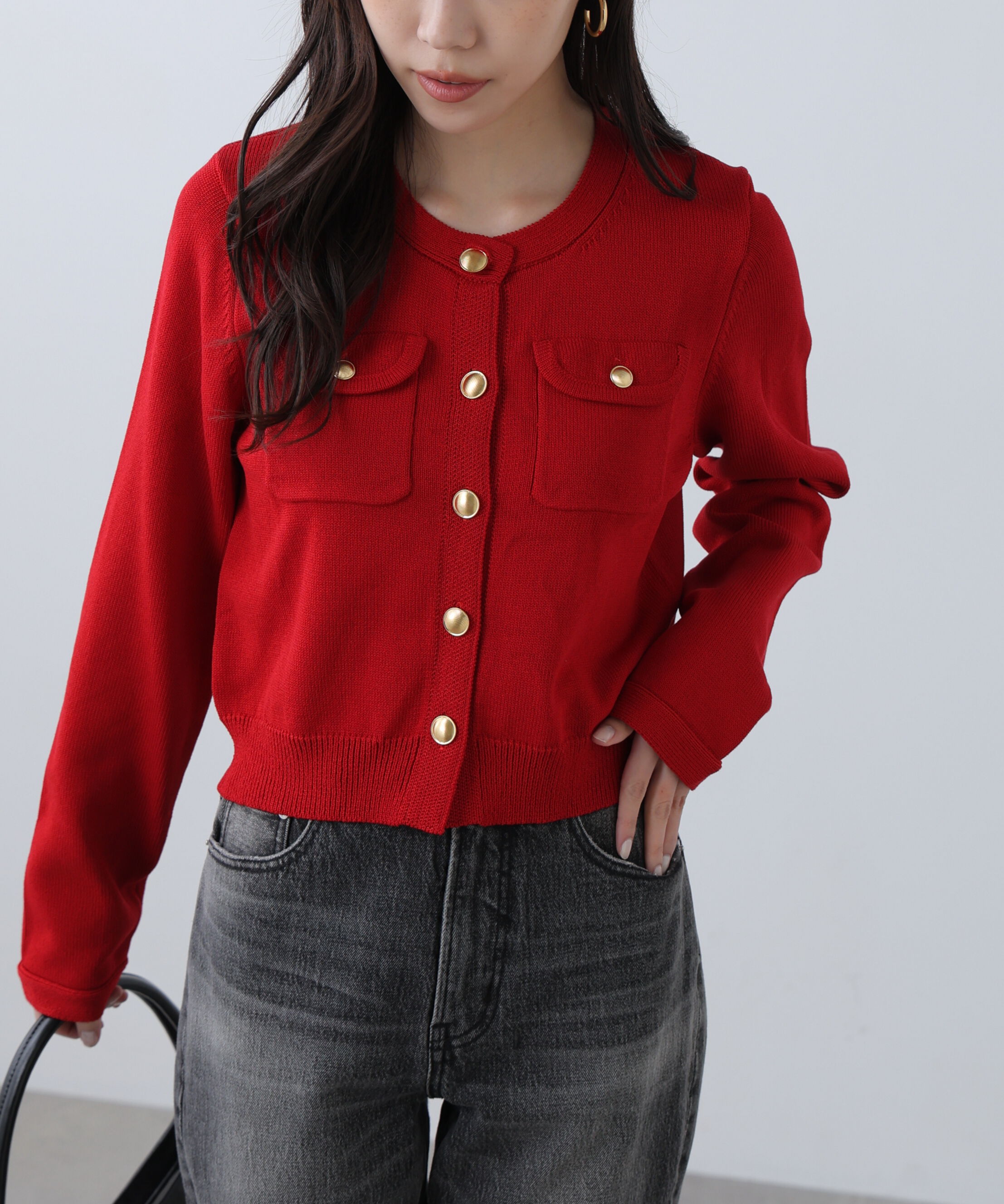  「フロントポケット金ボタンニットカーディガン」|ニット・セーター|