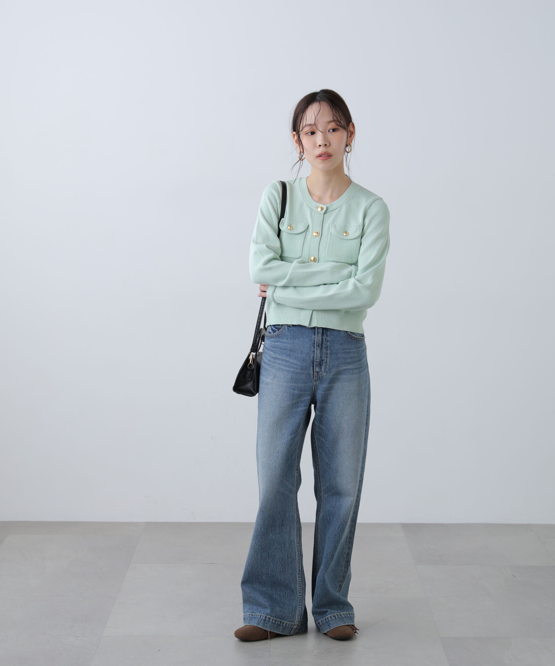  「フロントポケット金ボタンニットカーディガン」|ニット・セーター|