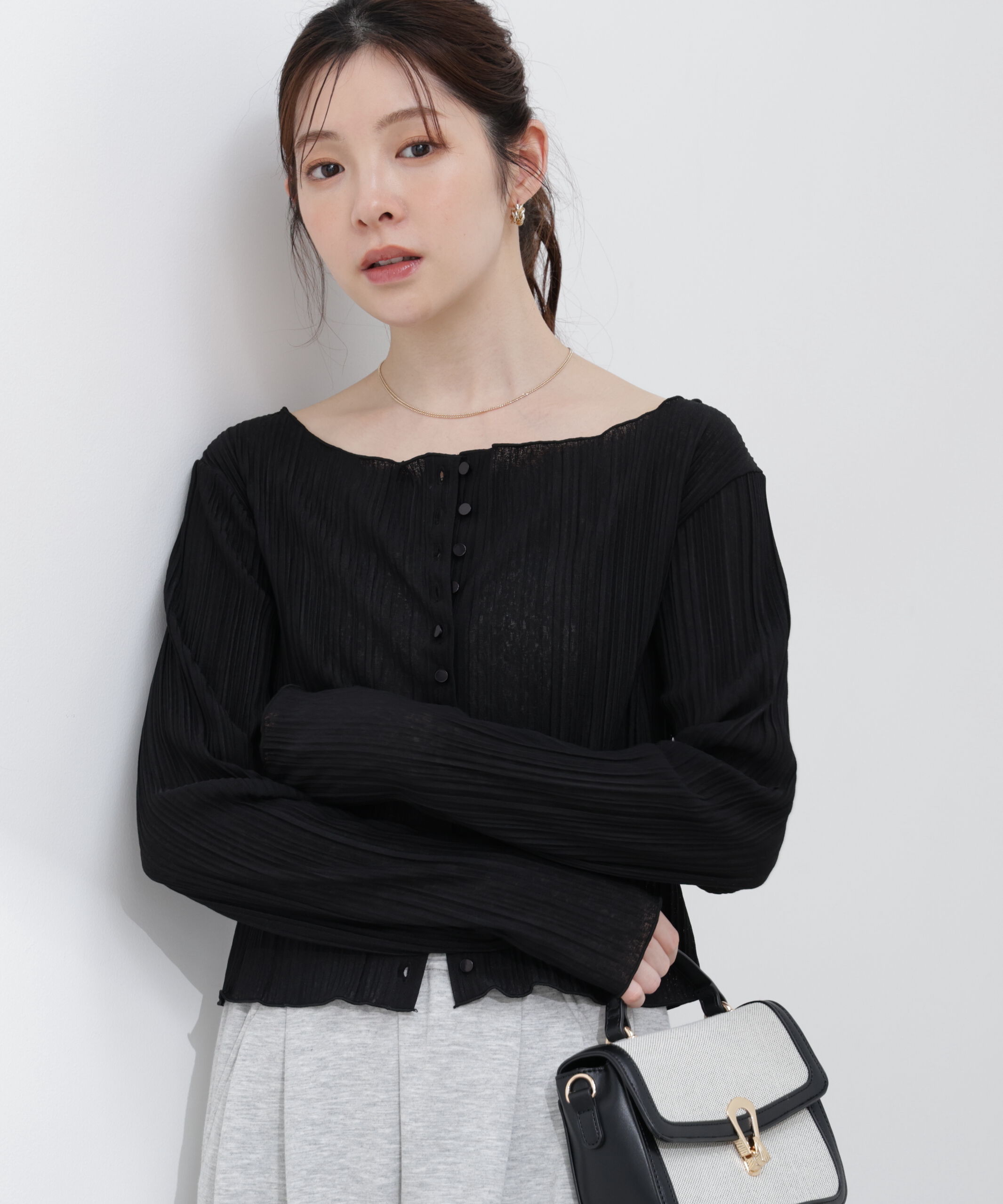 PROPORTION BODY DRESSING「〈a/mie〉前後2wayプリーツカットソーカーディガン 26SS」|Tシャツ・カットソー|