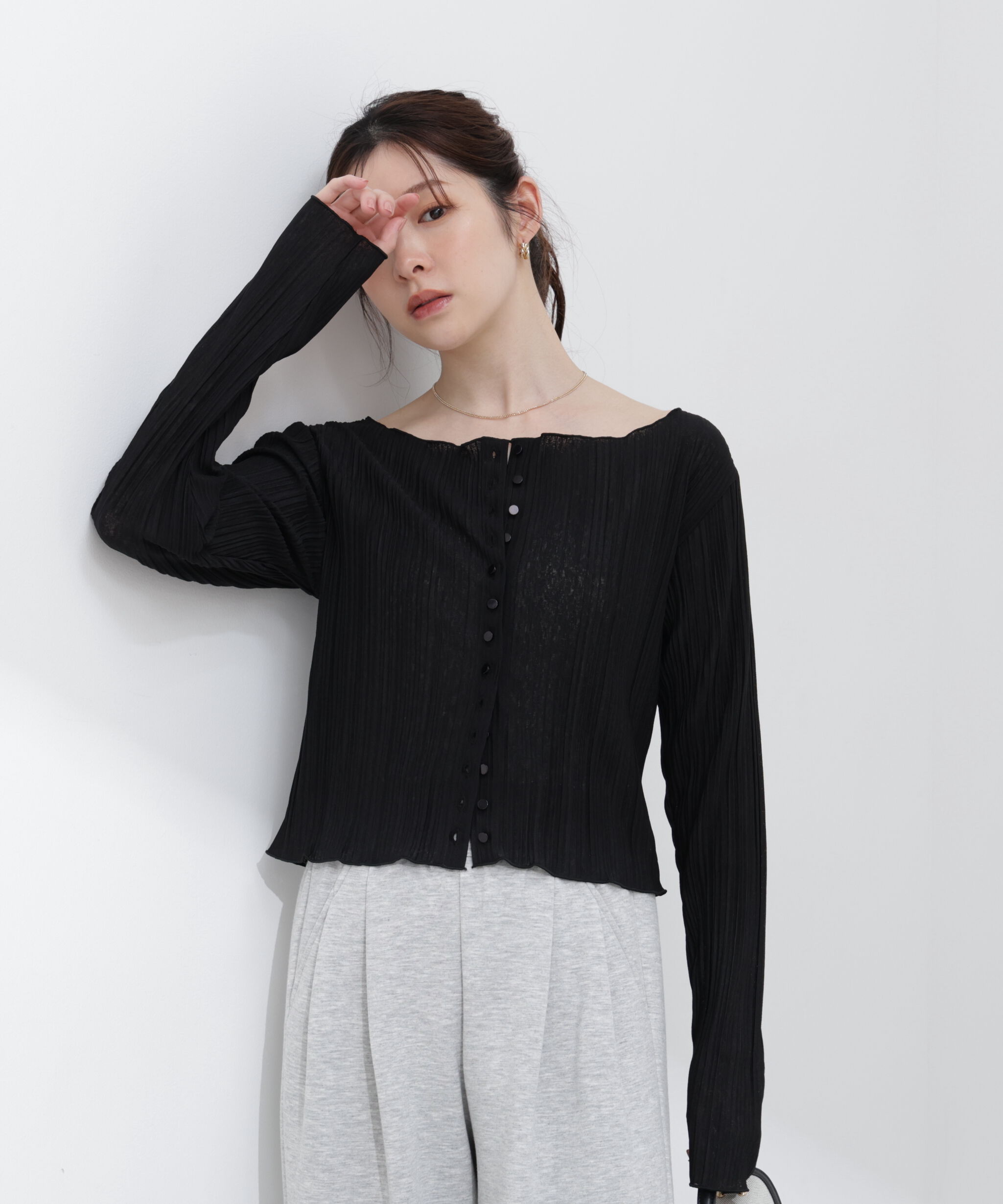 PROPORTION BODY DRESSING「〈a/mie〉前後2wayプリーツカットソーカーディガン 26SS」|Tシャツ・カットソー|