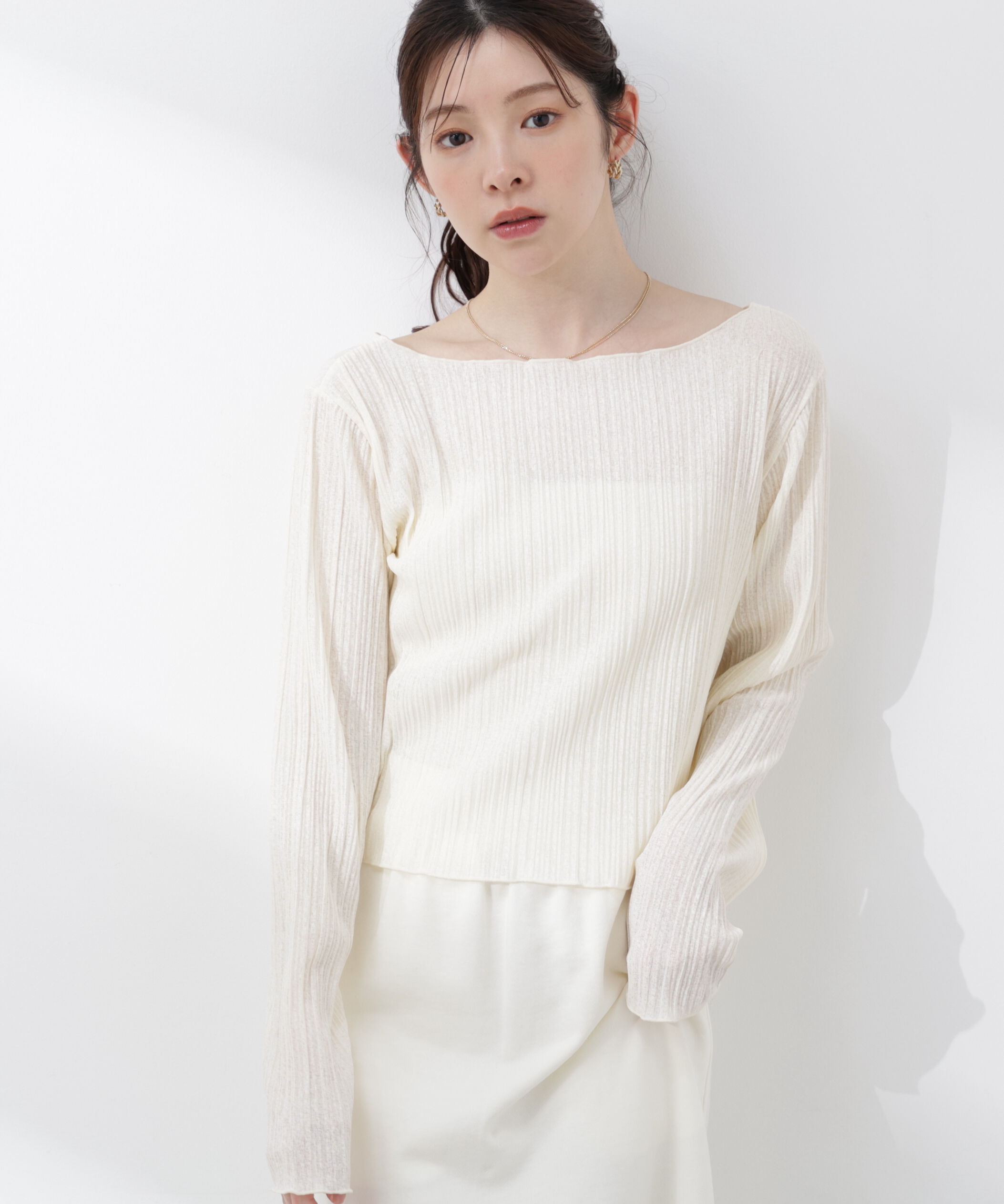 PROPORTION BODY DRESSING「〈a/mie〉前後2wayプリーツカットソーカーディガン 26SS」|Tシャツ・カットソー|エクリュ1